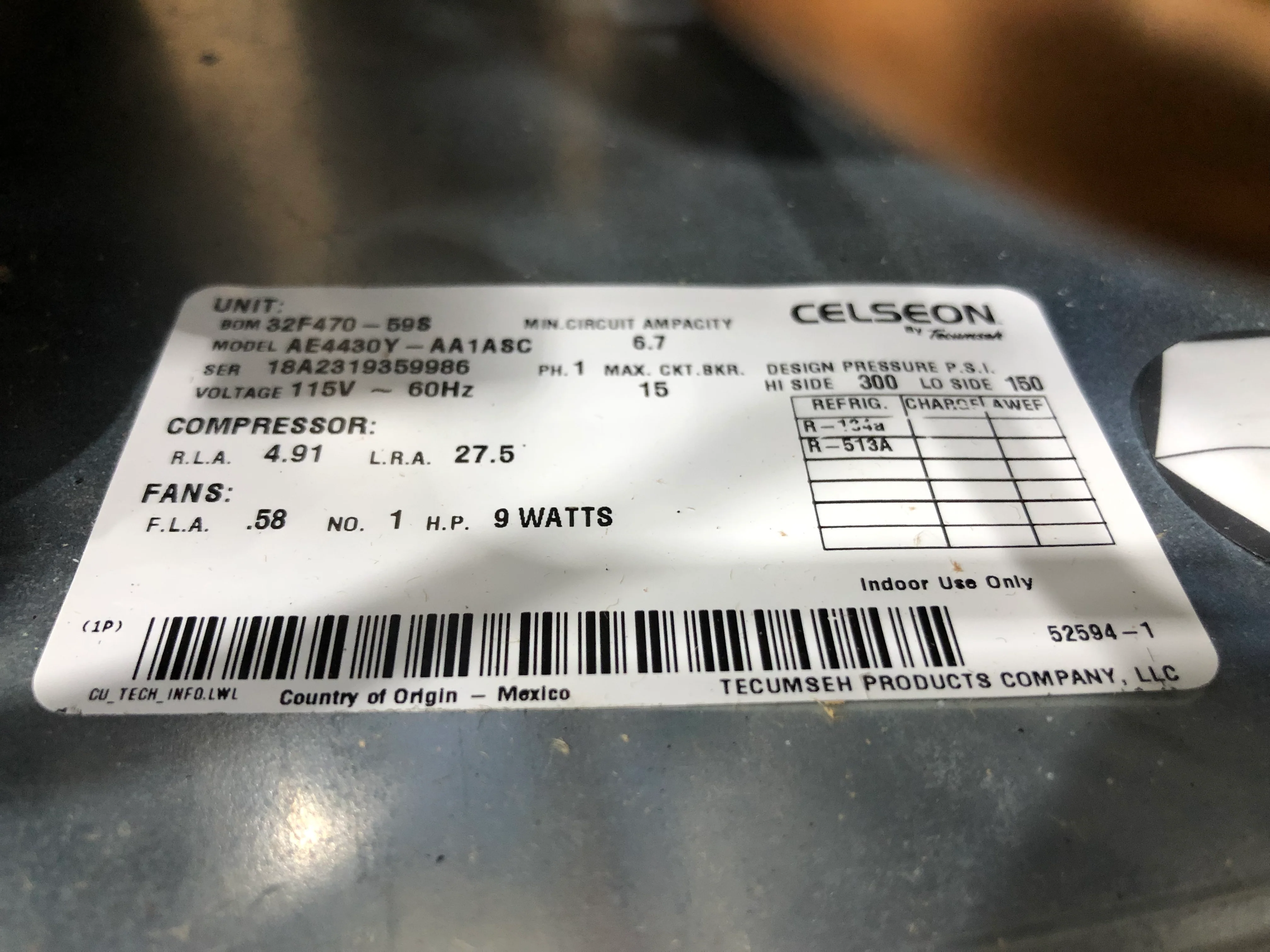 1/4 HP Celseon Ae2 Low Profile High-Temp Air Cooled ID Refrigeration Cond 115/60/1 R-134A - Image 3