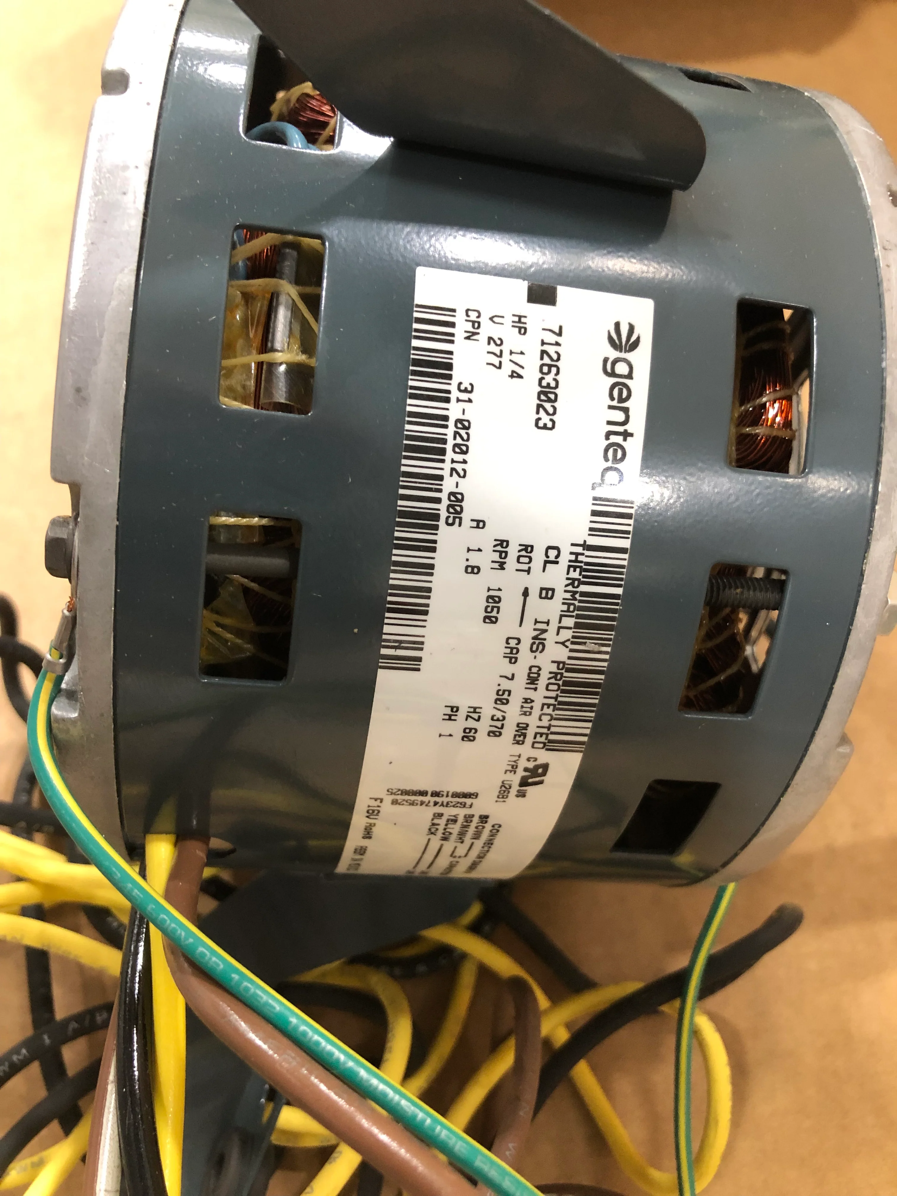 1/4 HP Direct Drive Blower Motor, 277/60/1 RPM:1050/Two Speed - Image 3