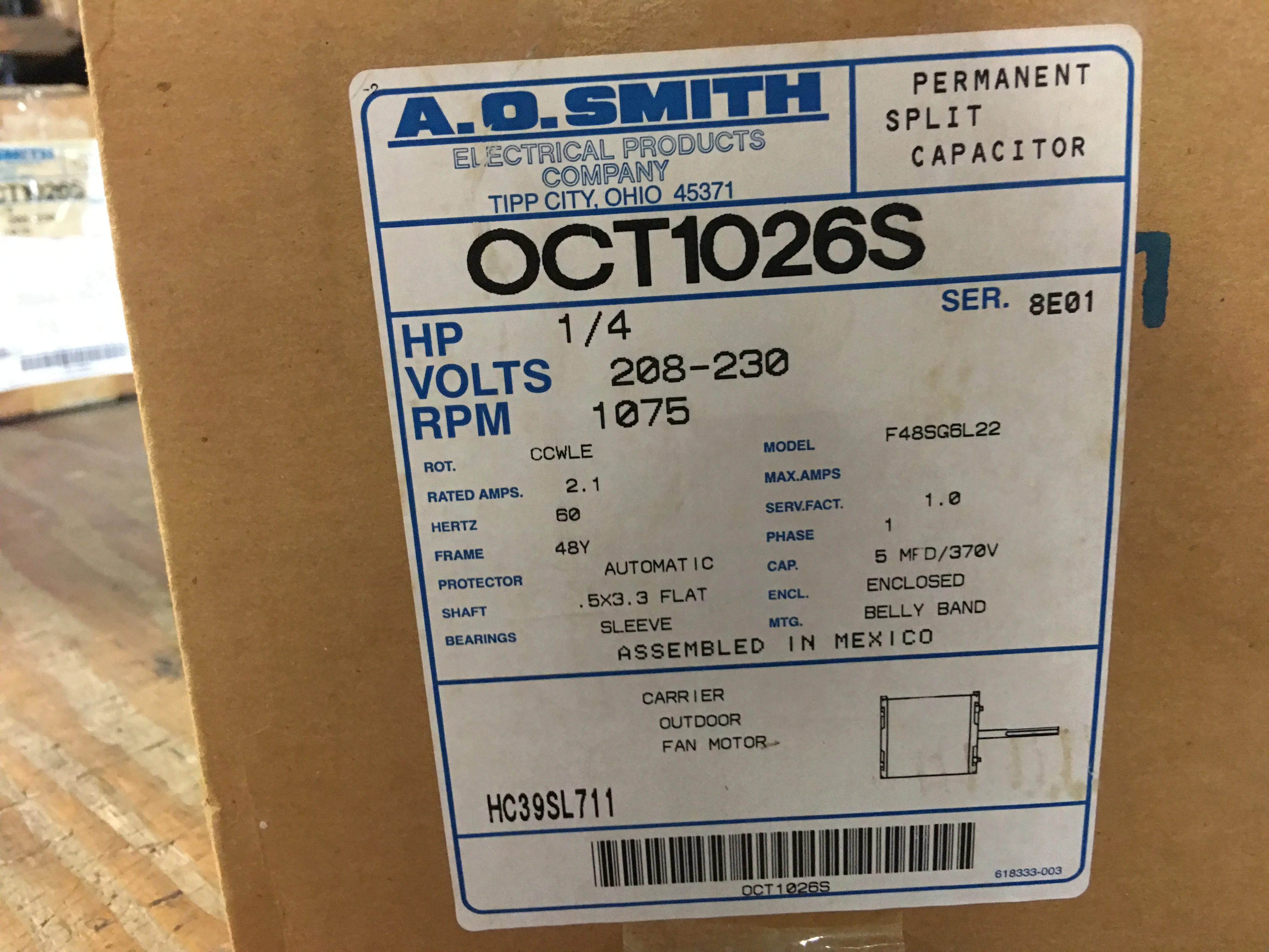 1/4 HP Condenser Fan Motor 208-230/60/1 1075RPM 1 Speed - Image 5