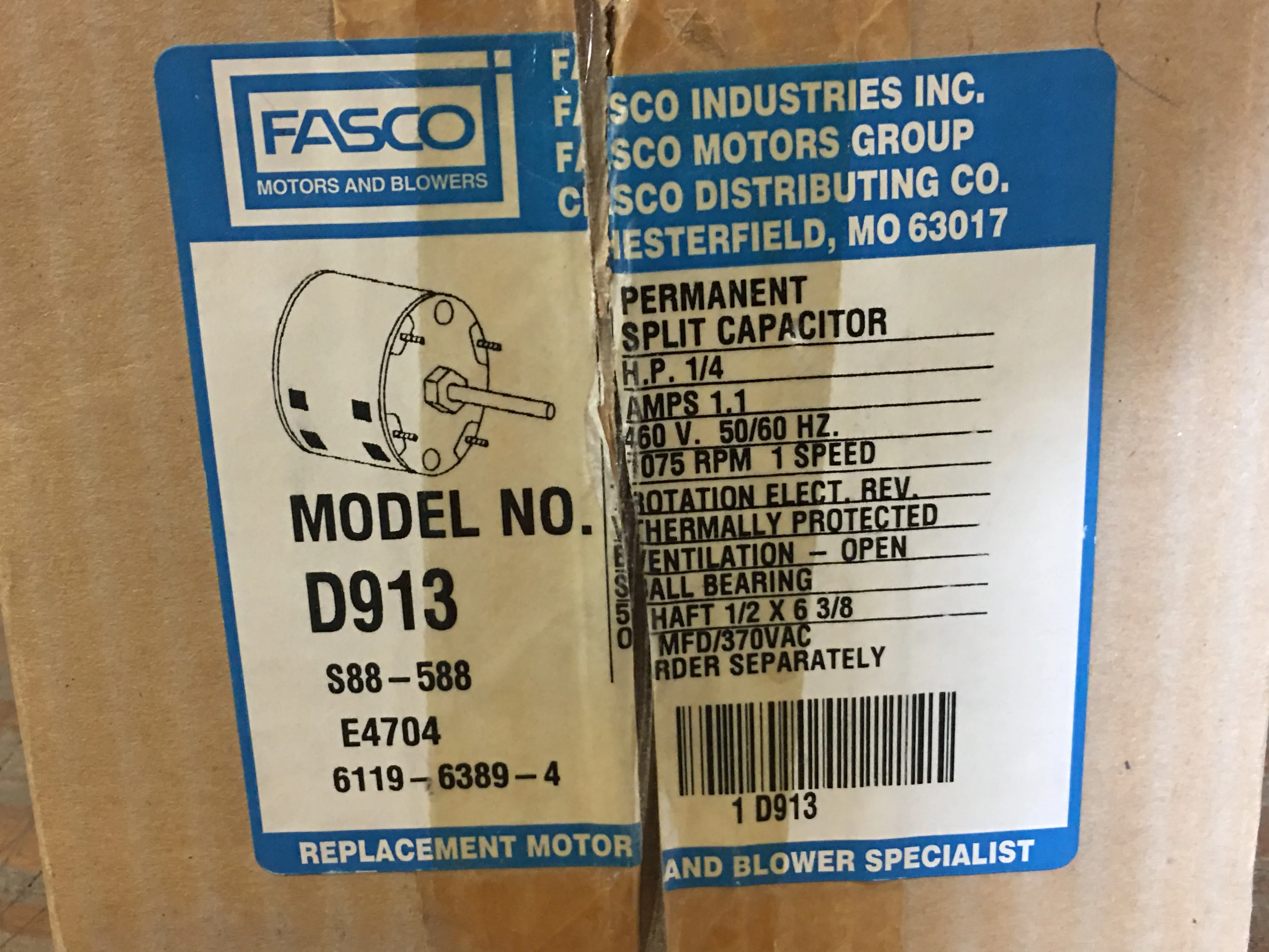 1/4 HP Electric Motor 460/50-60/1 1075RPM 1Speed PSC - Image 5