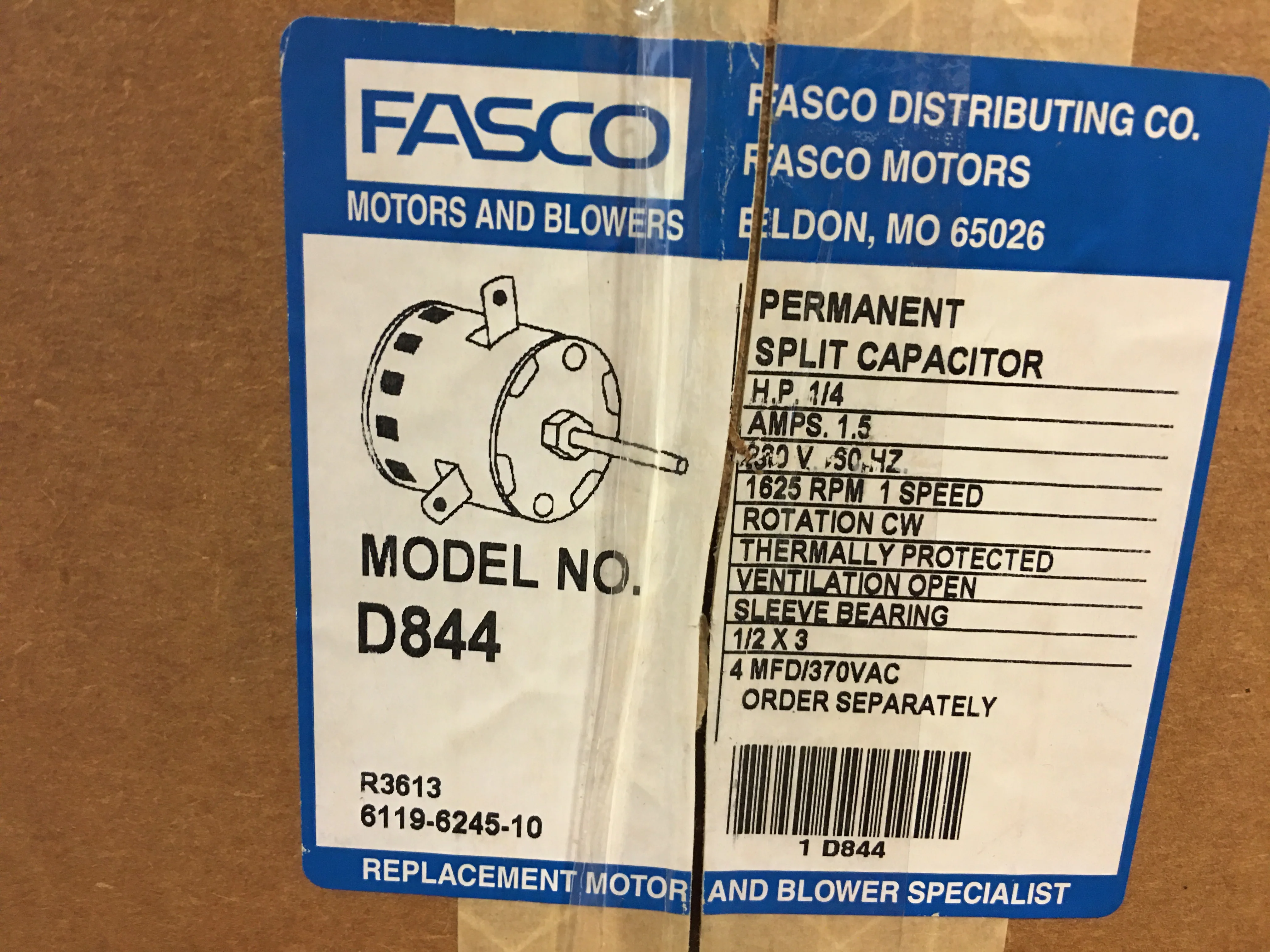 1/4 HP PSC Condenser Fan Motor 230/60/1 1625 RPM 1 Speed - Image 5