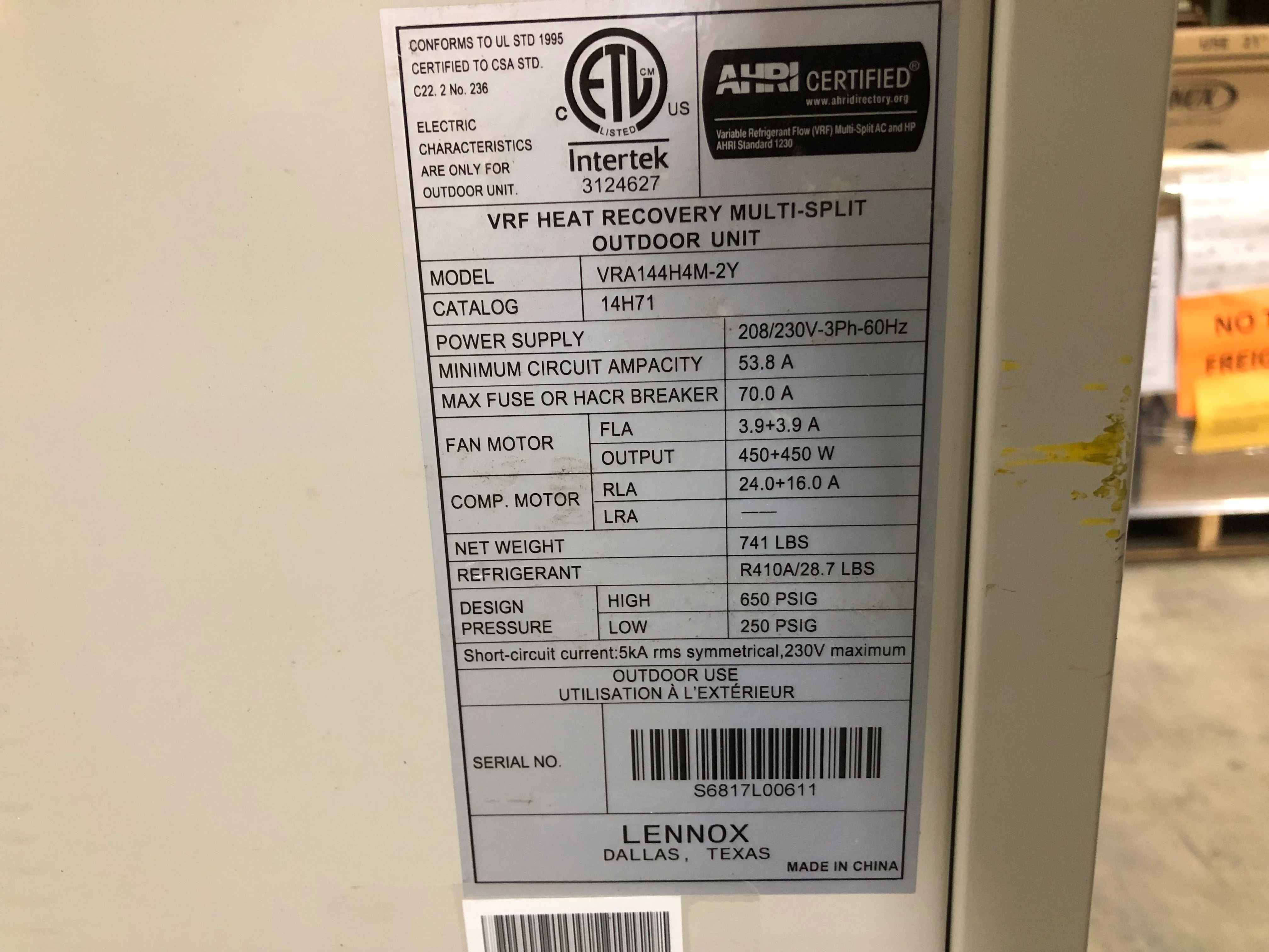 144,000 BTU VRF Heat Recovery Multi-Split DC Inverter Outdoor Unit 13 SEER 208-230/60/3 R-410A - Image 4