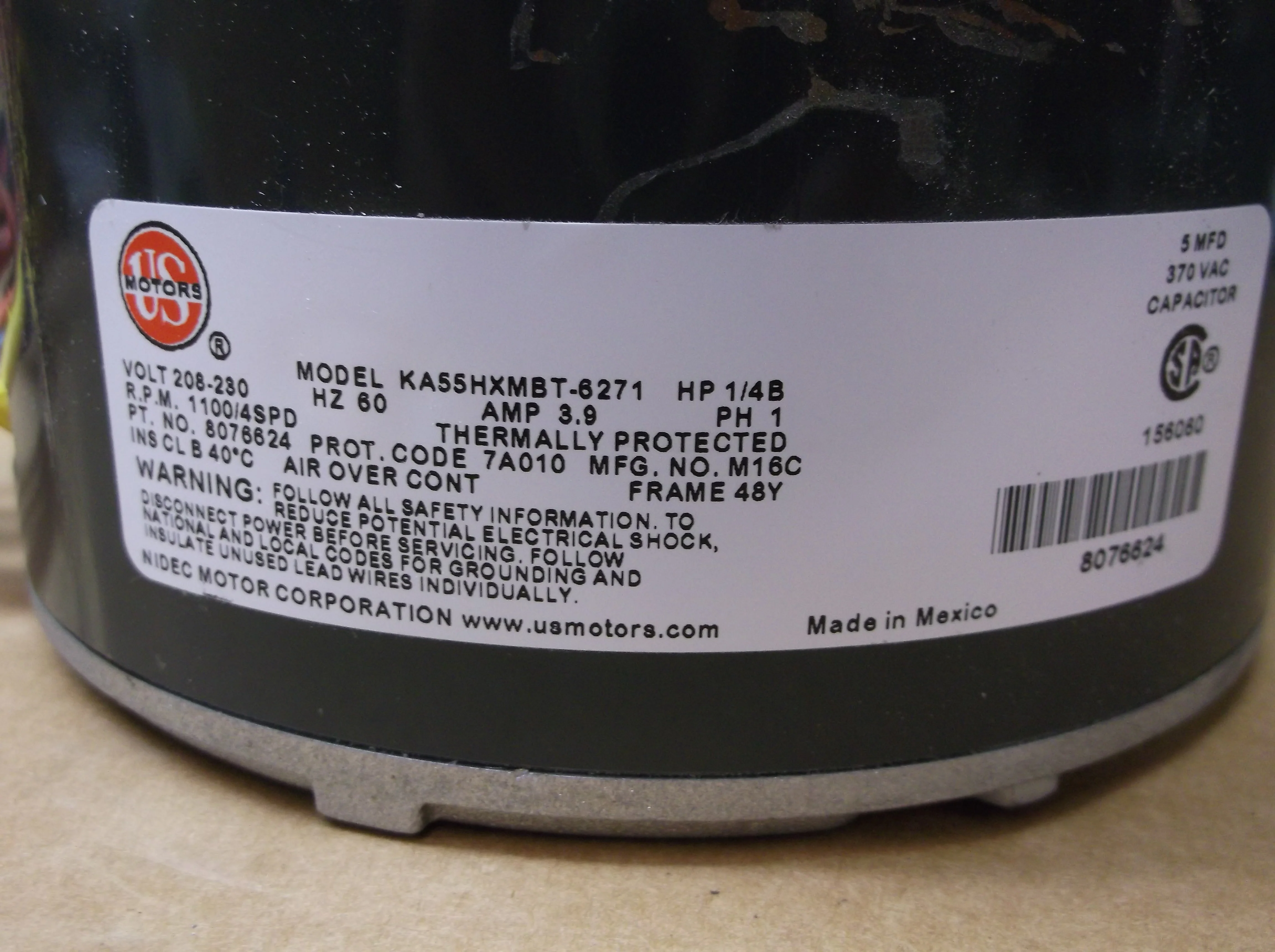 1/4HP Direct Drive Blower Motor 208-230/60/1 RPM:1100/4-Speed - Image 3