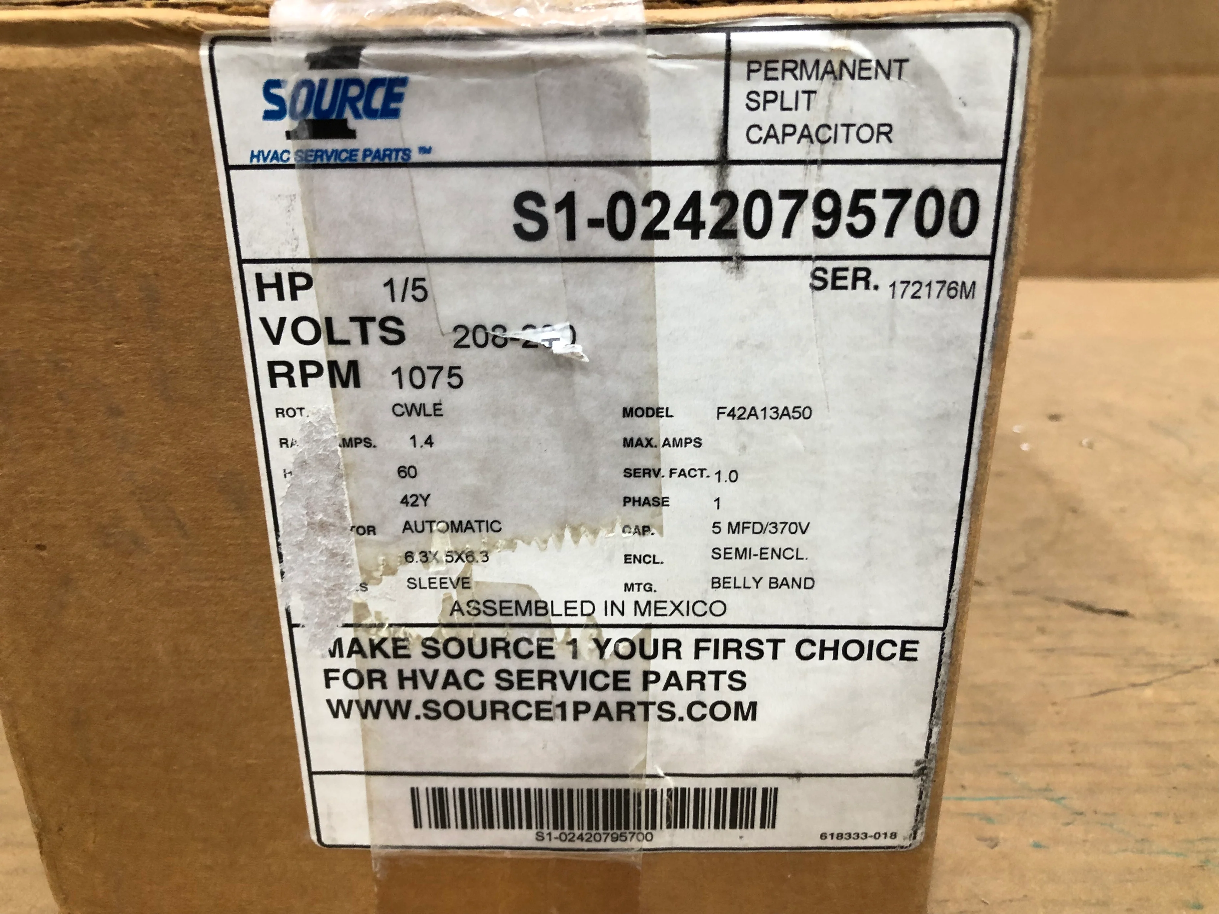 1/5 HP Dual Shaft PSC Condenser Fan Motor 208-230/60/1 1075 RPM 1 Speed - Image 5