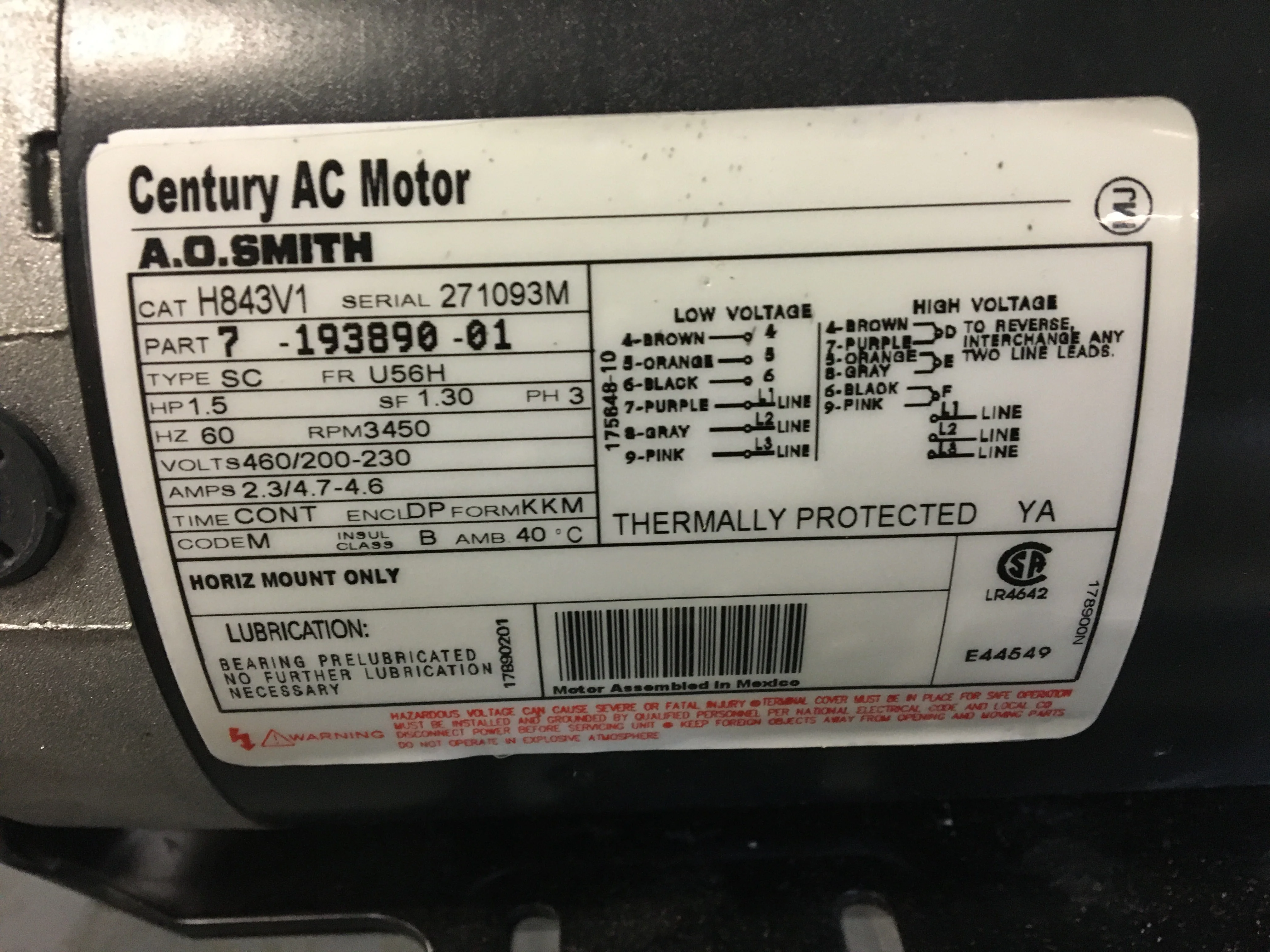 1.5 HP Motor 460/230/200 3Phase - Image 3