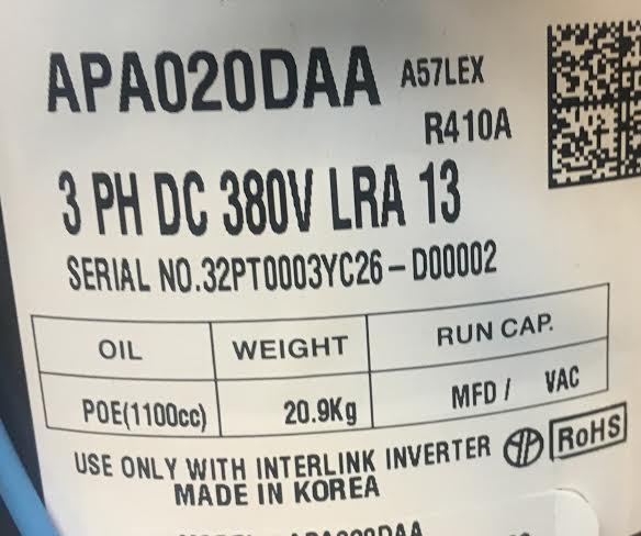 1-2/3 Ton AC DC Inverted Scroll Compressor 380 Dc/60/3 R-410A - Image 3