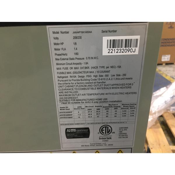 1.5 Ton AC/HP Multiposition 3 Speed PSC Fancoil With 10 Kw Heat 200-230/60/1 R-410A CFM 800 - Image 5