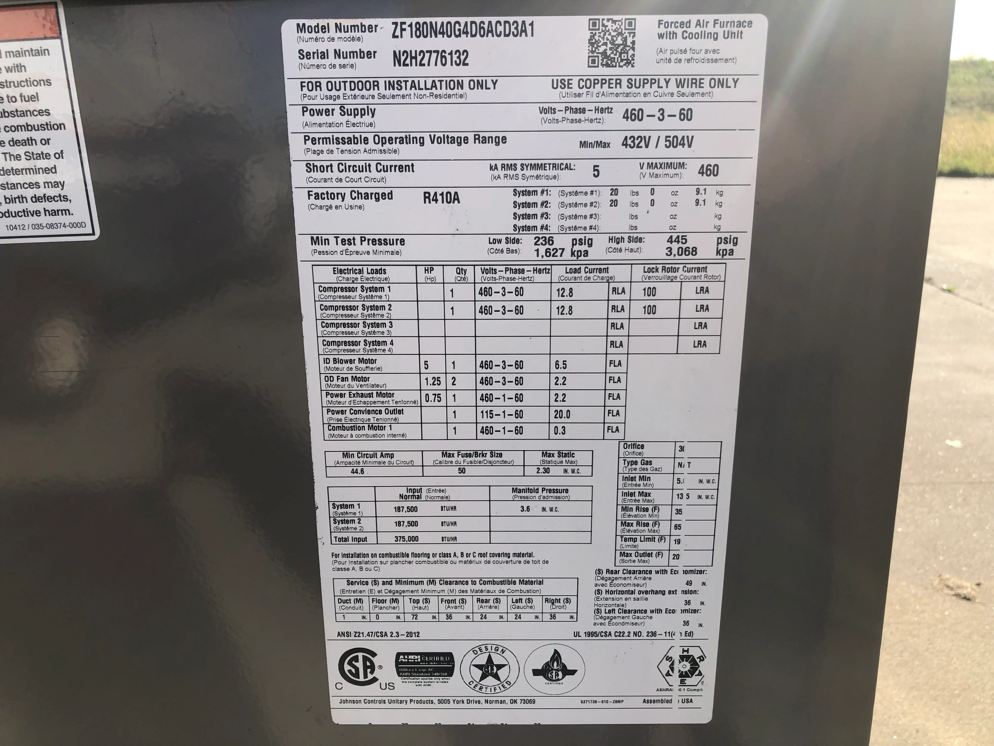 15 TON CONVERTIBLE GAS ELECTRIC PACKAGED UNIT WITH 2 STAGE 375,000 BTU GAS HEAT, 11 EER, 460/60/3 R-410A - Image 4