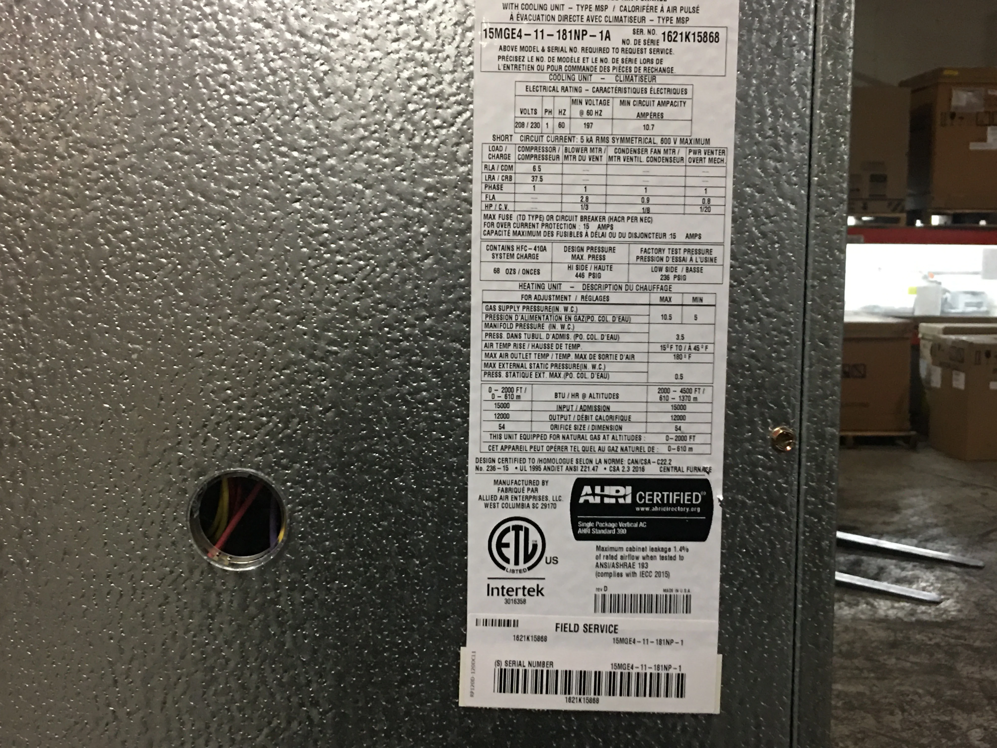 1.5 Ton Magic Pak Gas/Electric Packaged Unit, 11 EER, 208-230/60/1, R410A - Image 6