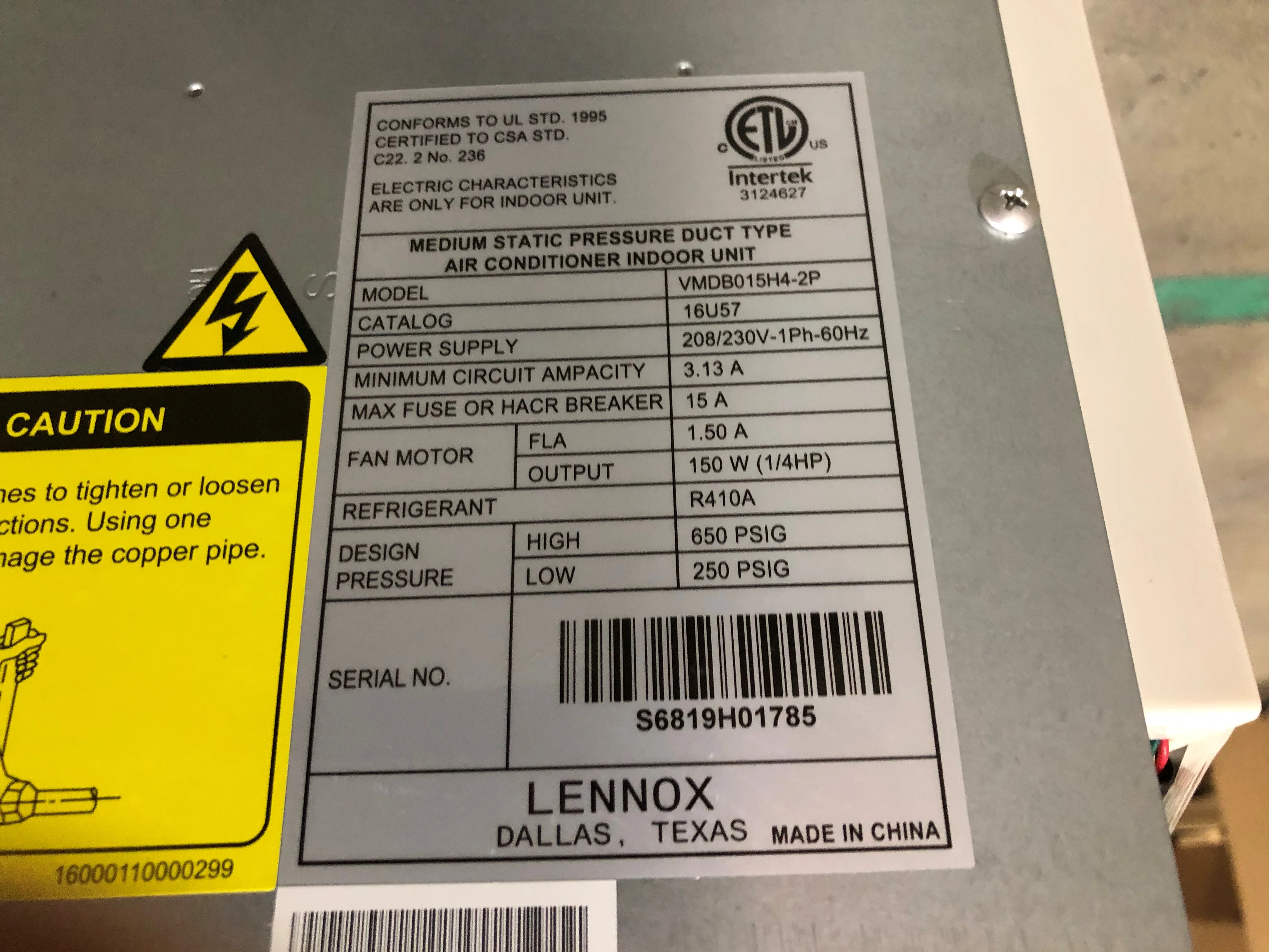 15,000 BTU Medium Static Ducted Indoor Heat Pump Unit, Seer 13, 208-230/60/1, R-410A - Image 4