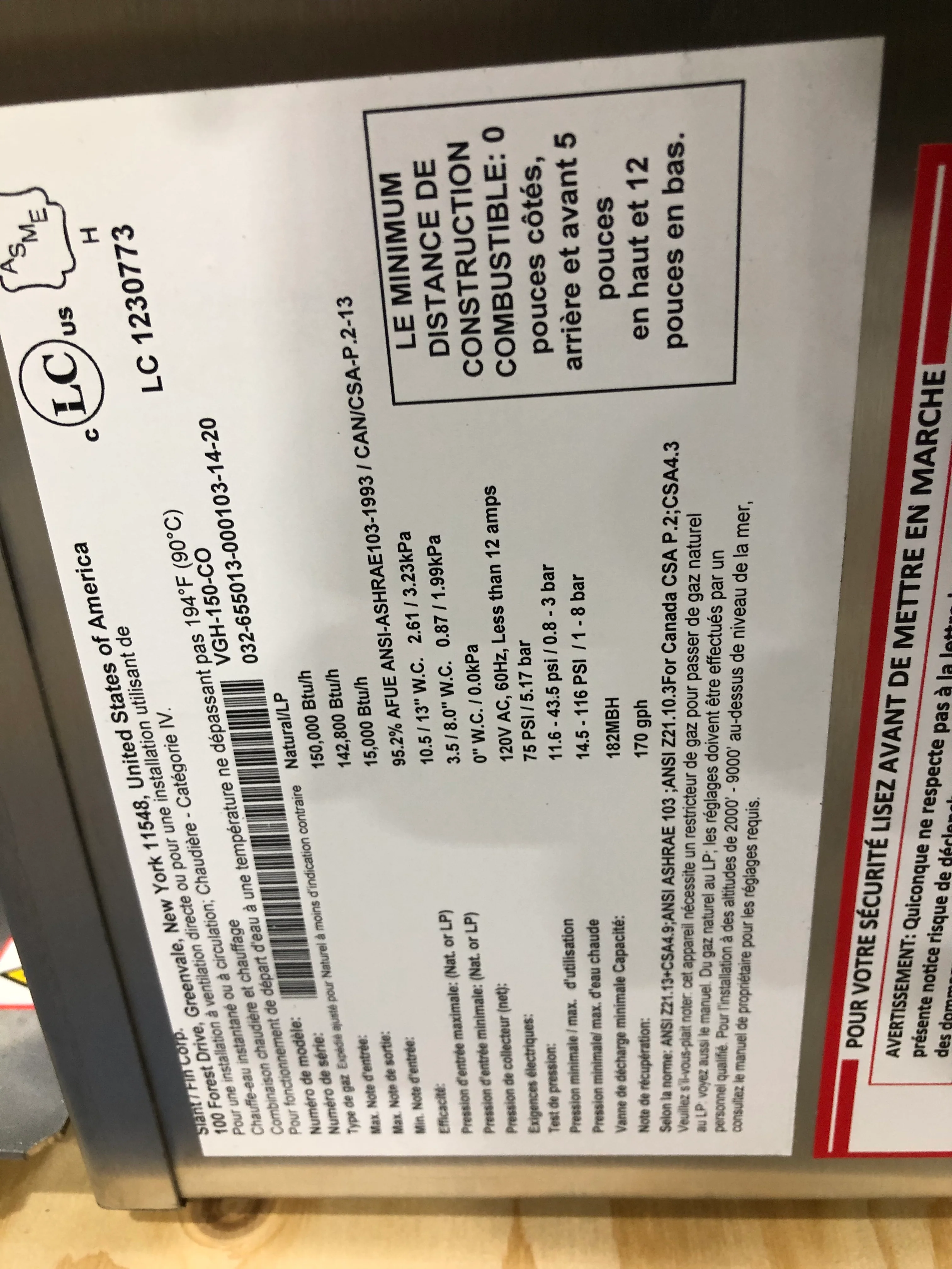 150,000 BTU Wall Mnt Stnl Steel Hi Eff Mod Cond Dir Vent Gas Hot Water Boiler, 95.2% 120/60/1 - Image 3