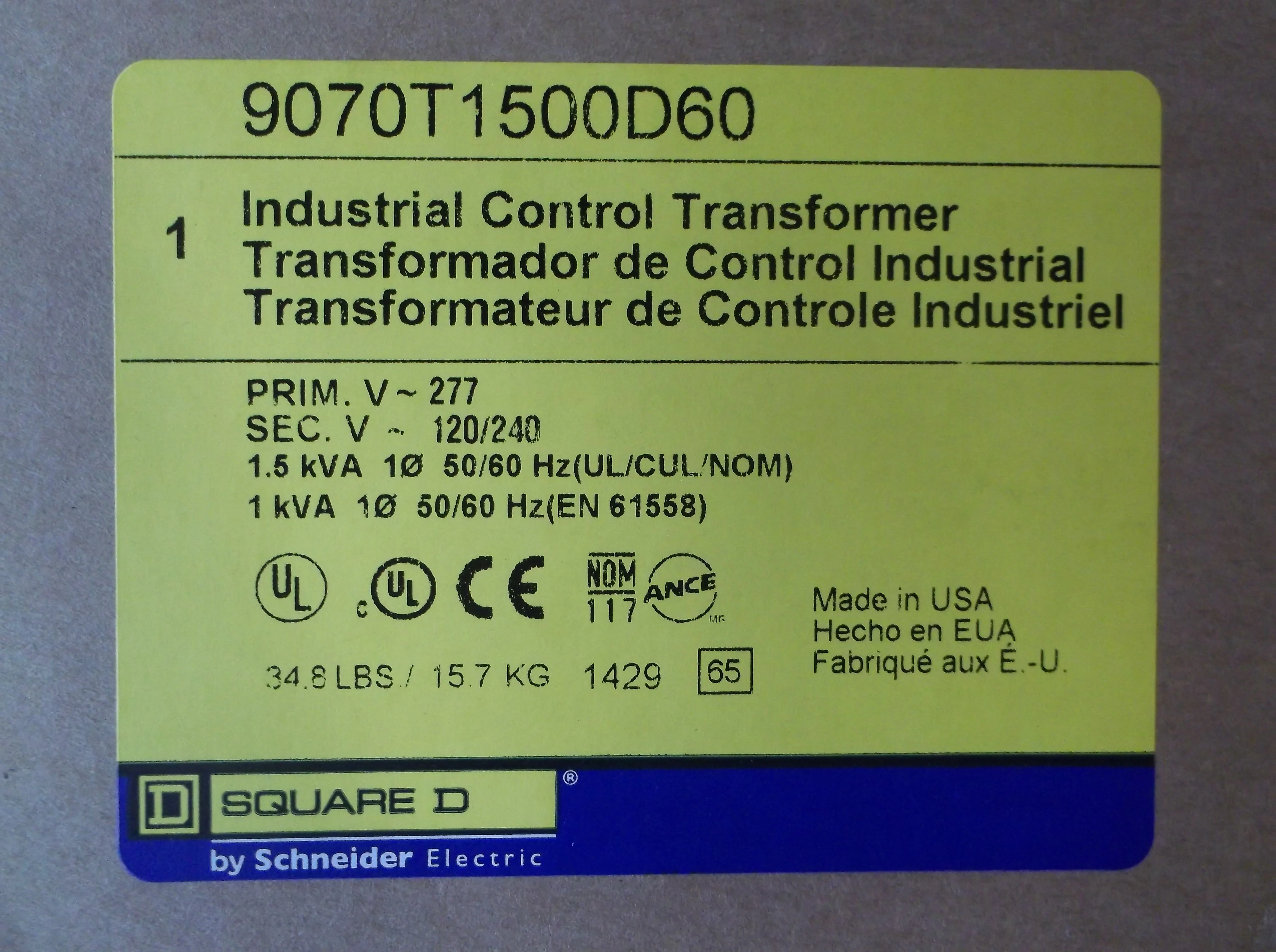 1500VA Industrial Control Transformer, Primary Voltage: 277 - Image 5