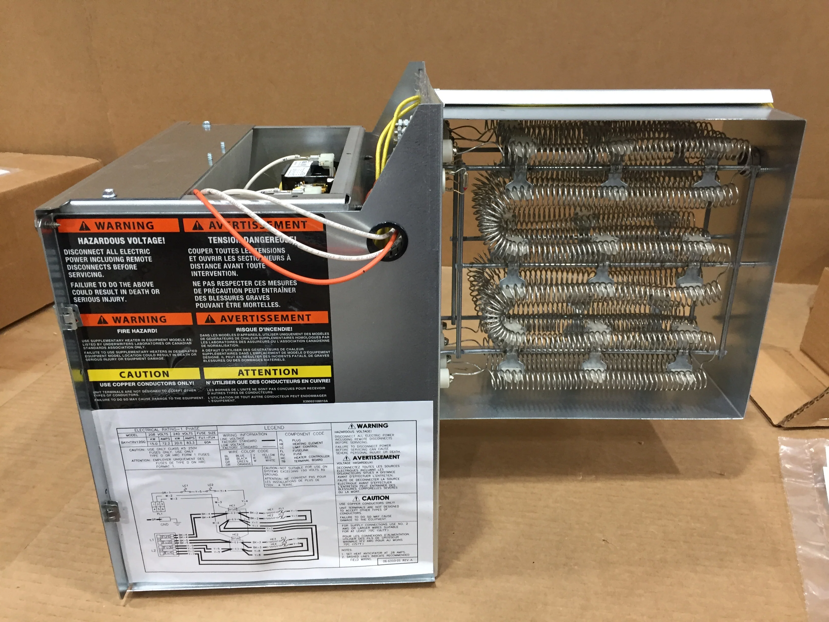 15-20 kW  Electric Heat Kit 208-240/60/1 W/4 60 Amp Fuses