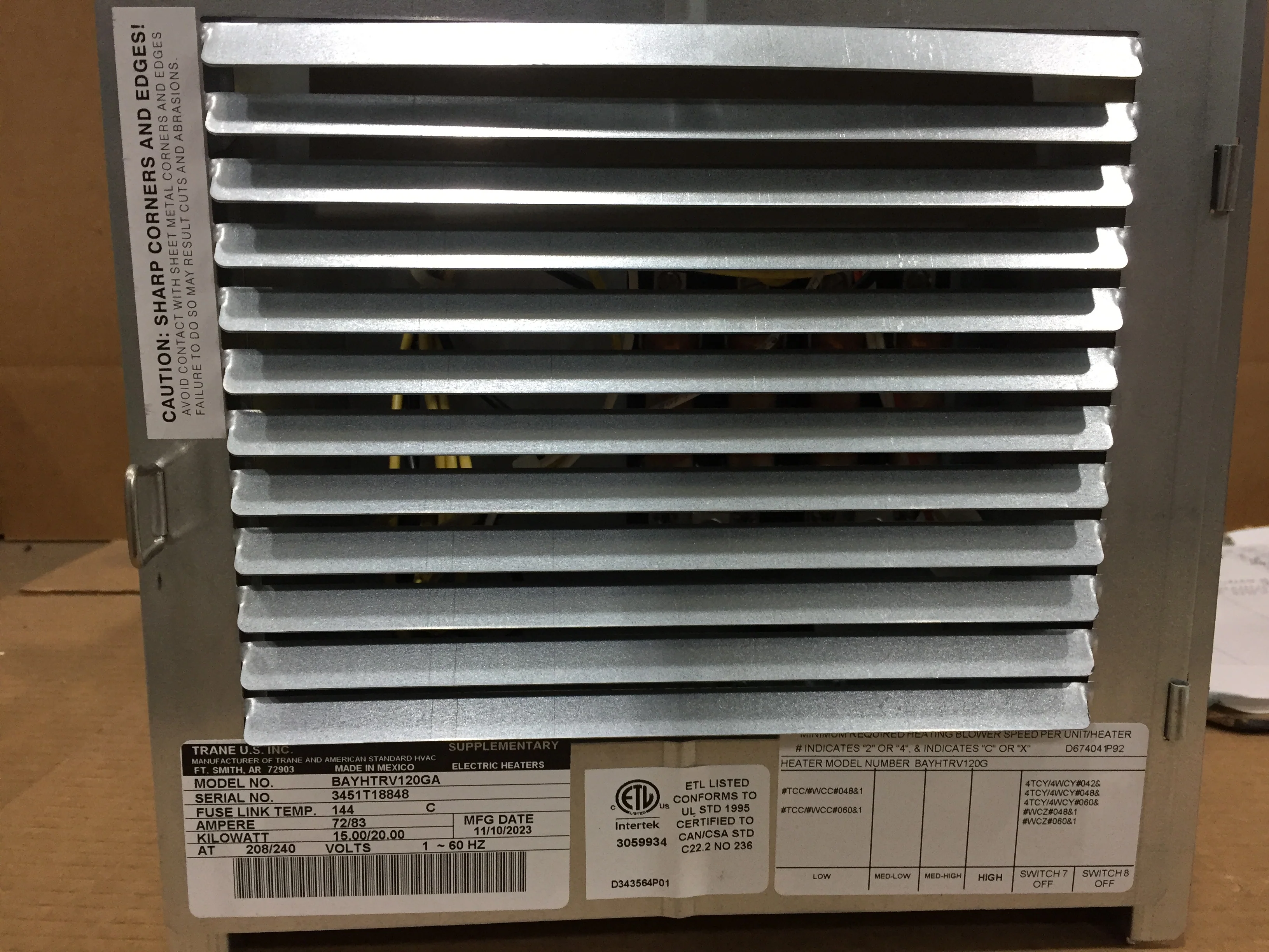 15-20 kW  Electric Heat Kit 208-240/60/1 W/4 60 Amp Fuses - Image 3