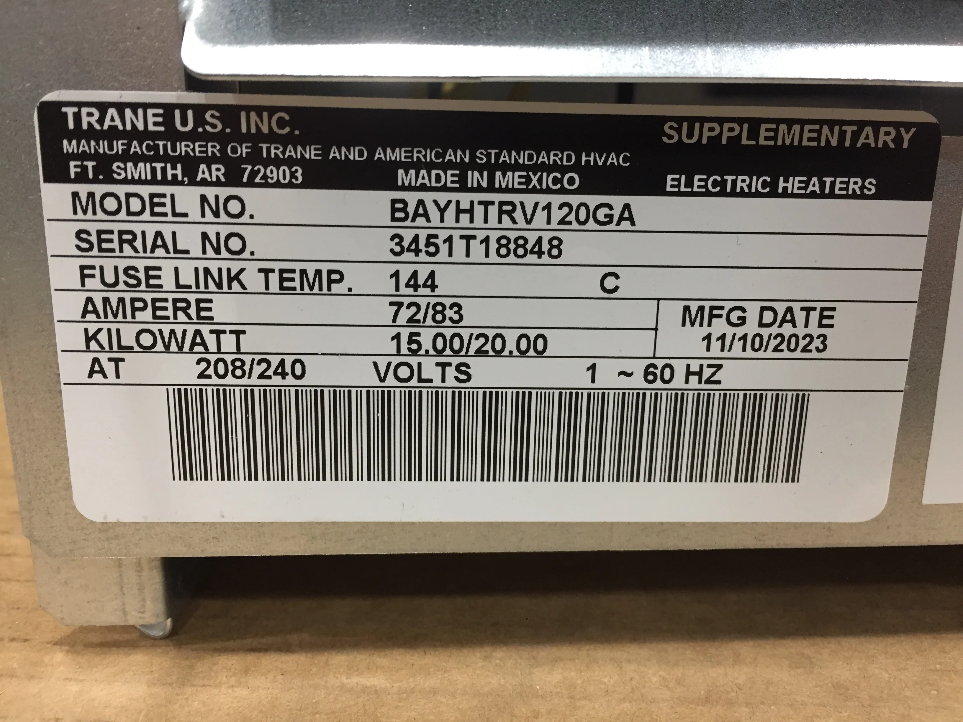 15-20 kW  Electric Heat Kit 208-240/60/1 W/4 60 Amp Fuses - Image 5