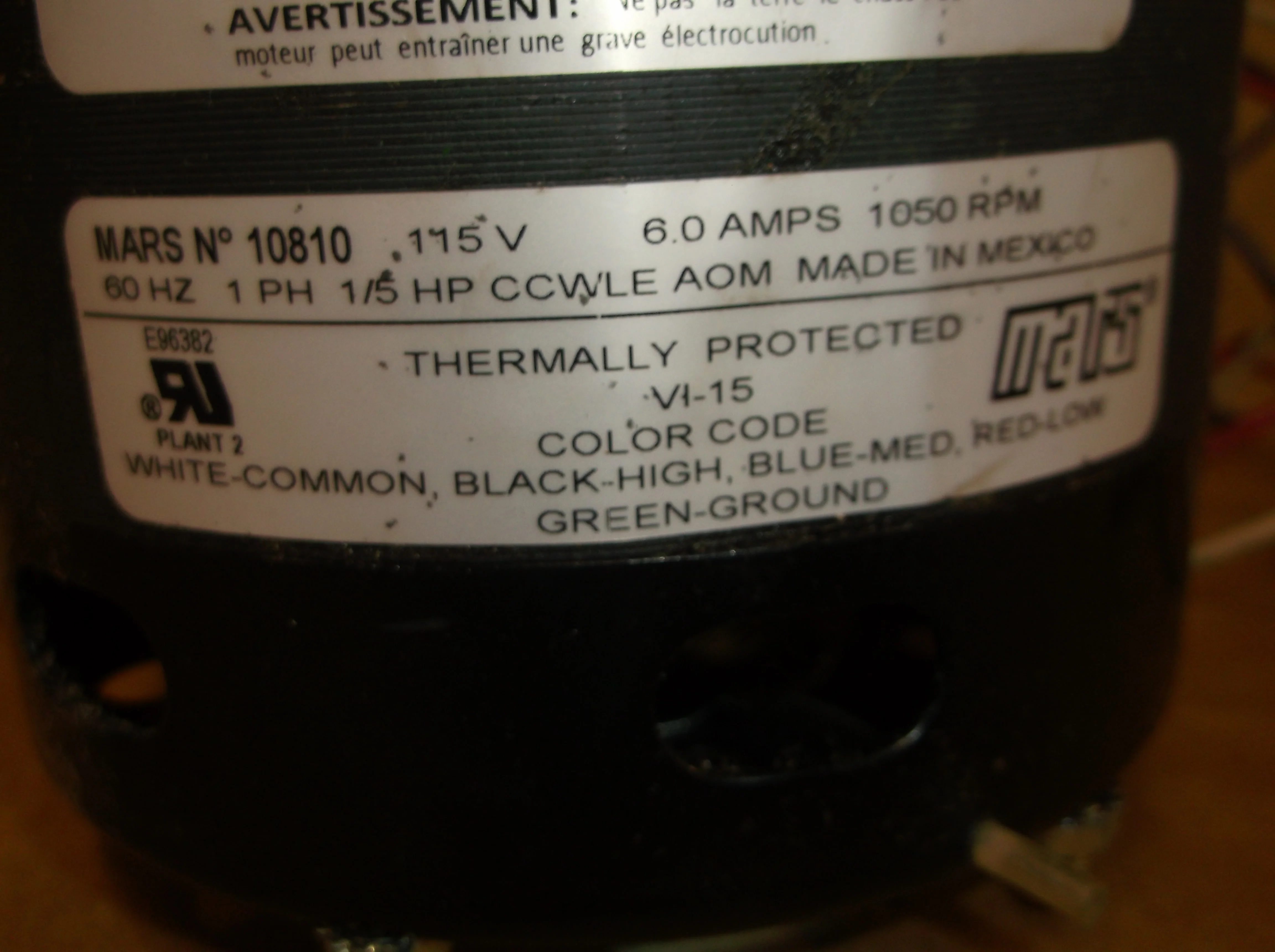 1/5HP Direct Drive Blower Motor 115/60/1 RPM:1050/3-Speed - Image 3