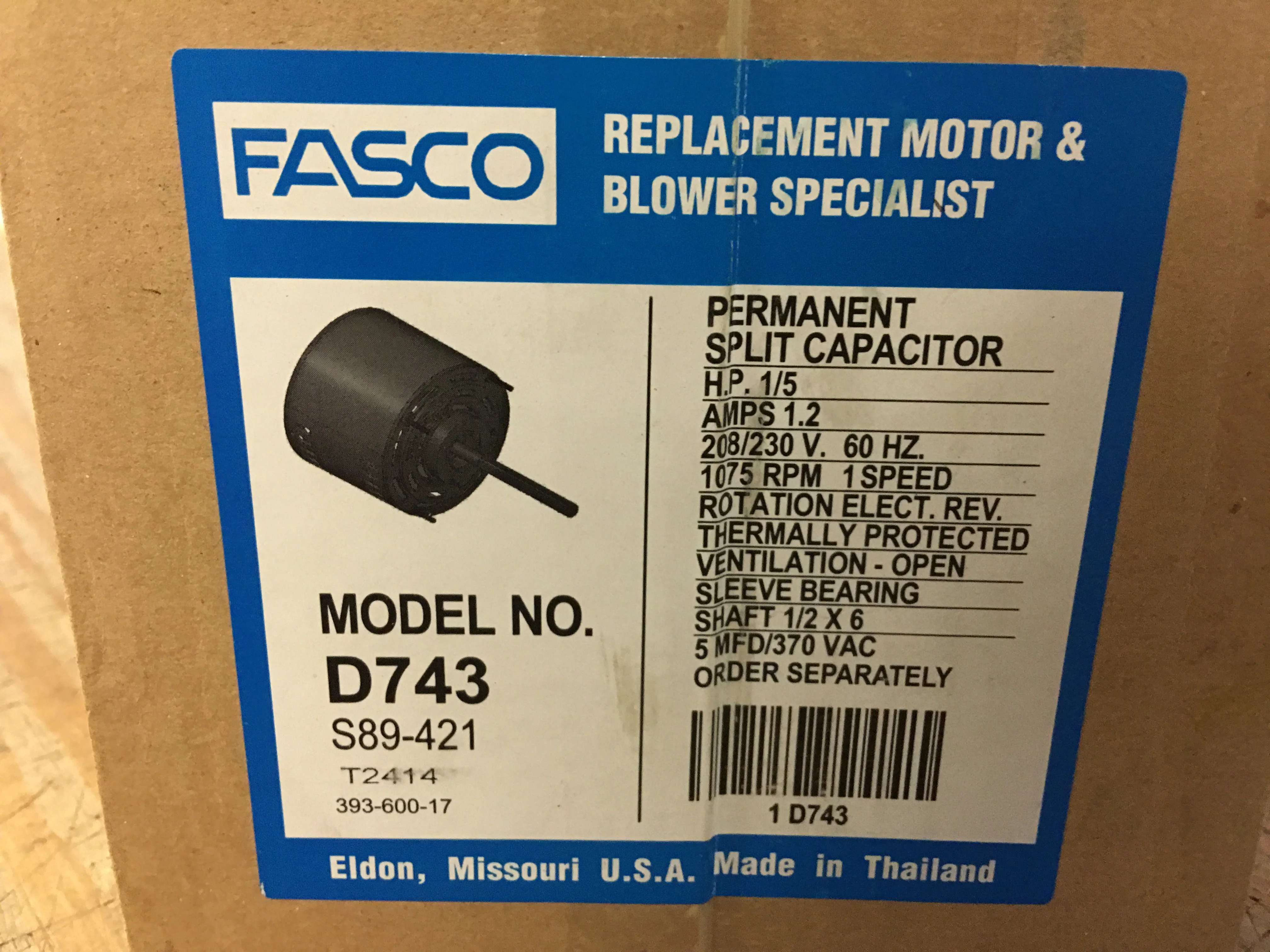 1/5HP PSC Electric Motor 208/230/60 1075RPM 1 Speed - Image 6