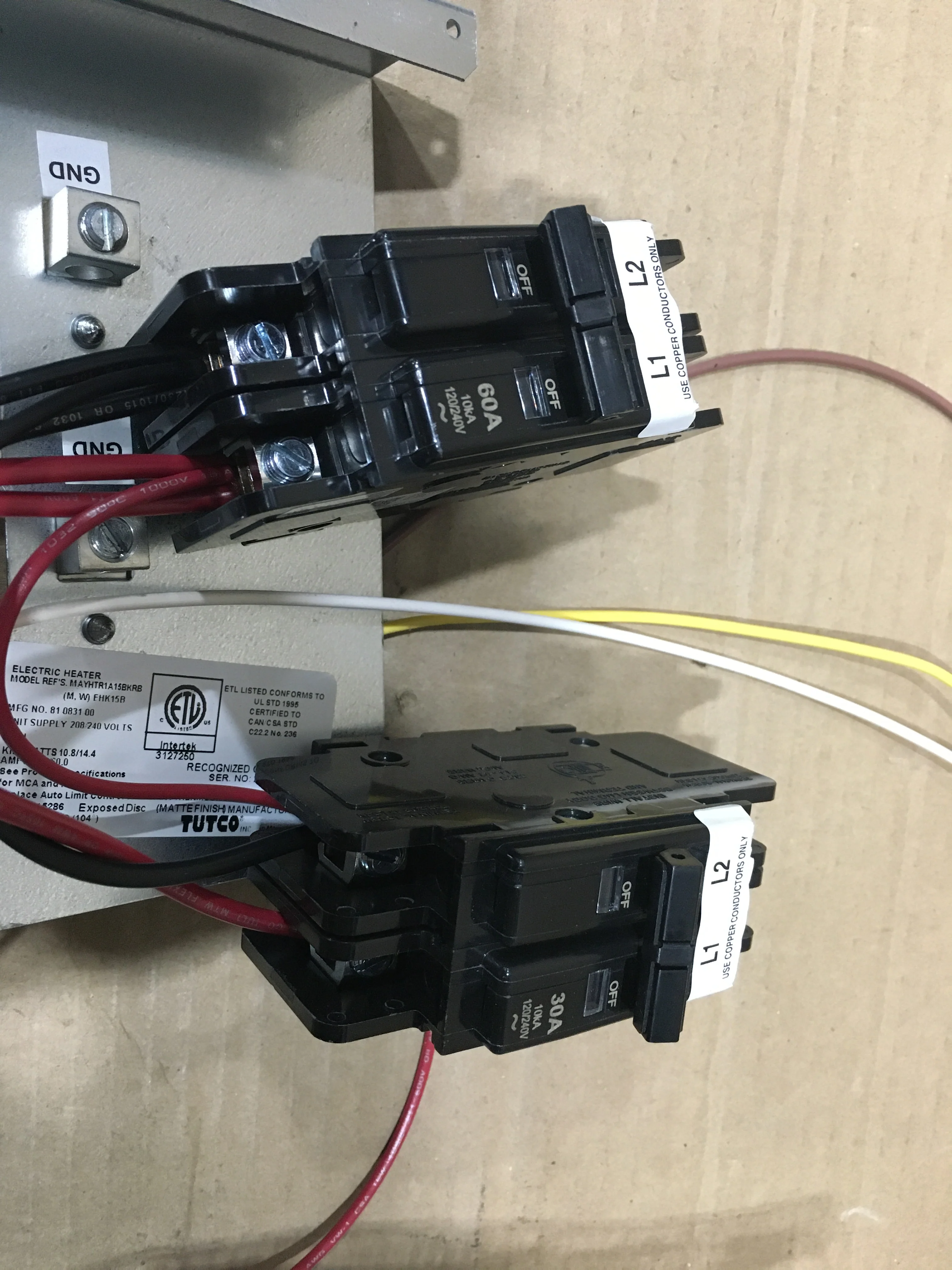 15KW Electric Heat Kit With 2 Breakers 208-240/1 - Image 2