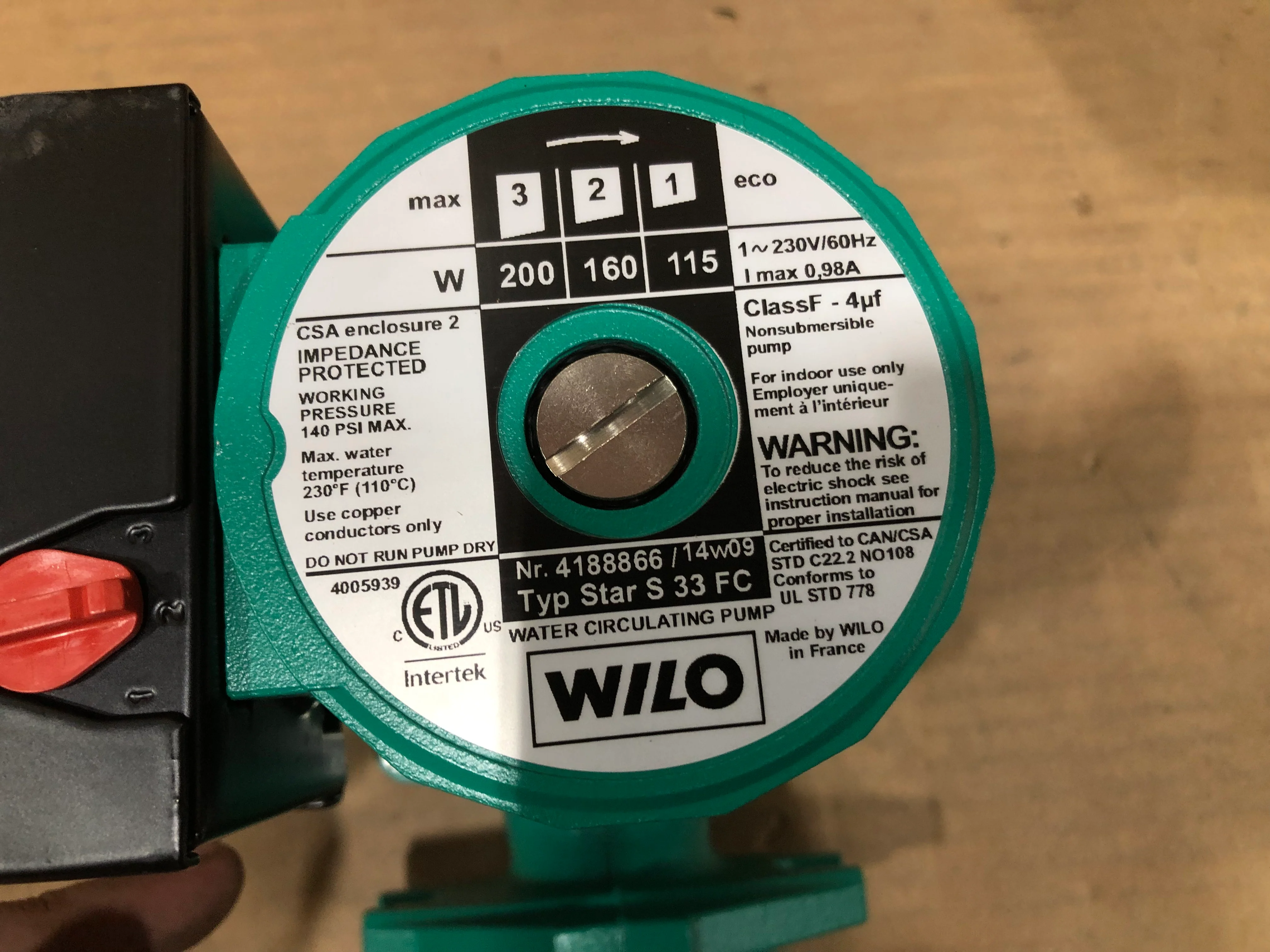 1/6 HP 3 SPEED CAST IRON CIRCULATING PUMP 230/60/1 33 GPM