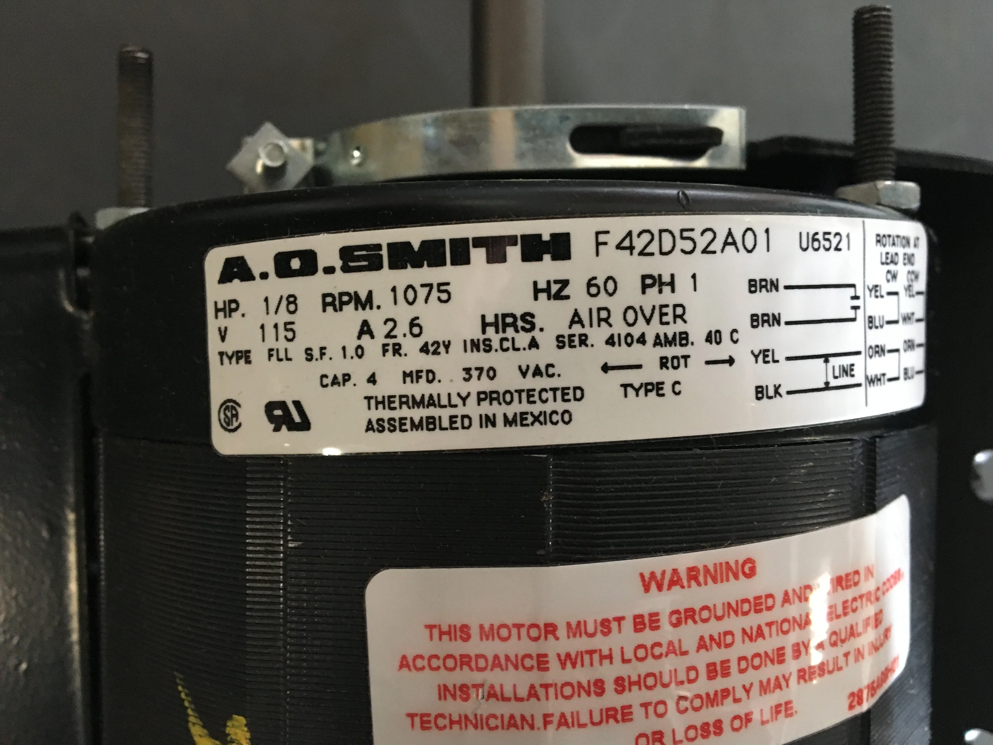 1/8 HP Motor 1075 RPM Reversible - Image 3
