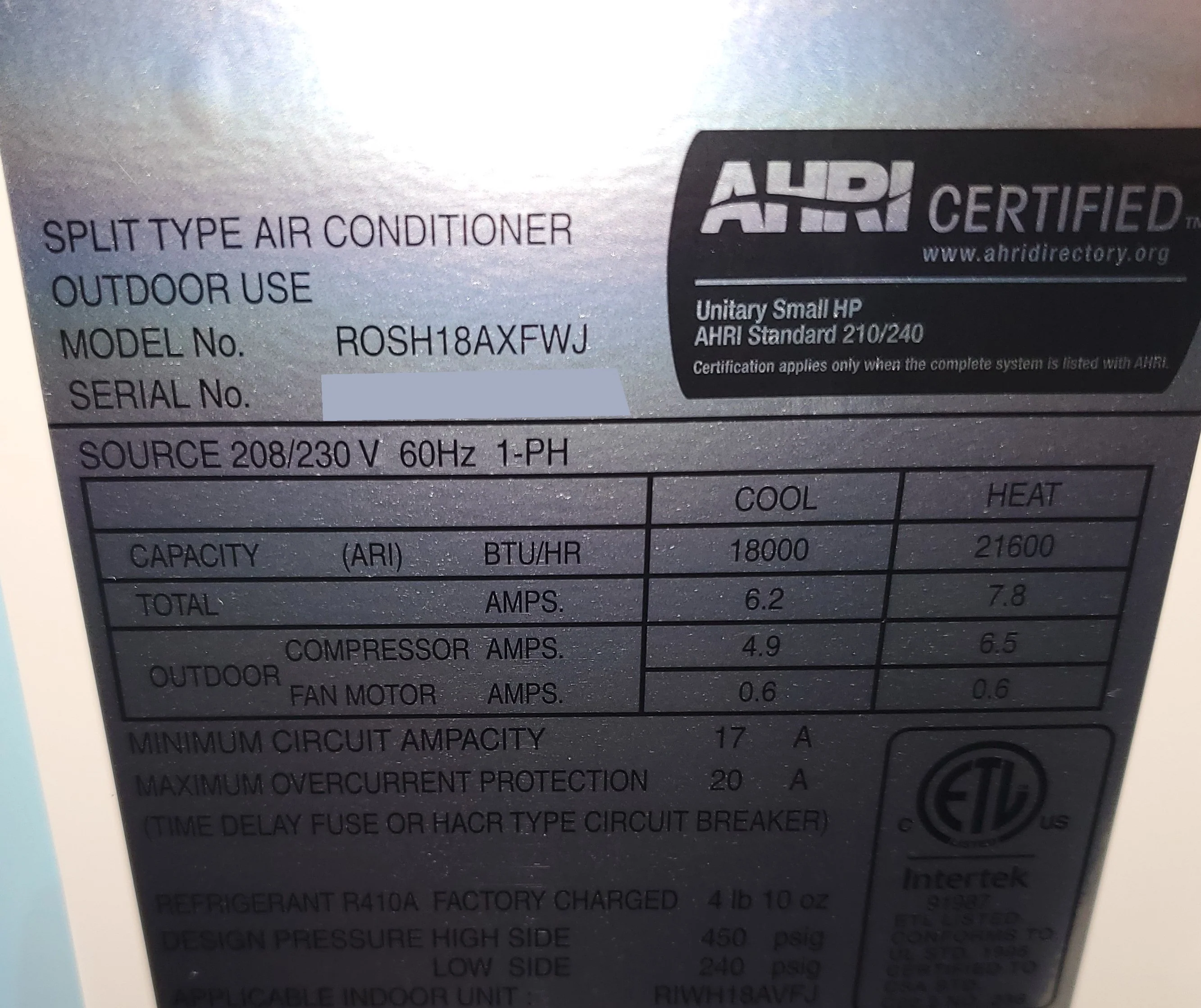 18,000 BTU "Classic Plus" Series 1-Zone Inverter OD Mini-Split HP Unit, 208-230/60/1 R-410A 22 SEER - Image 5
