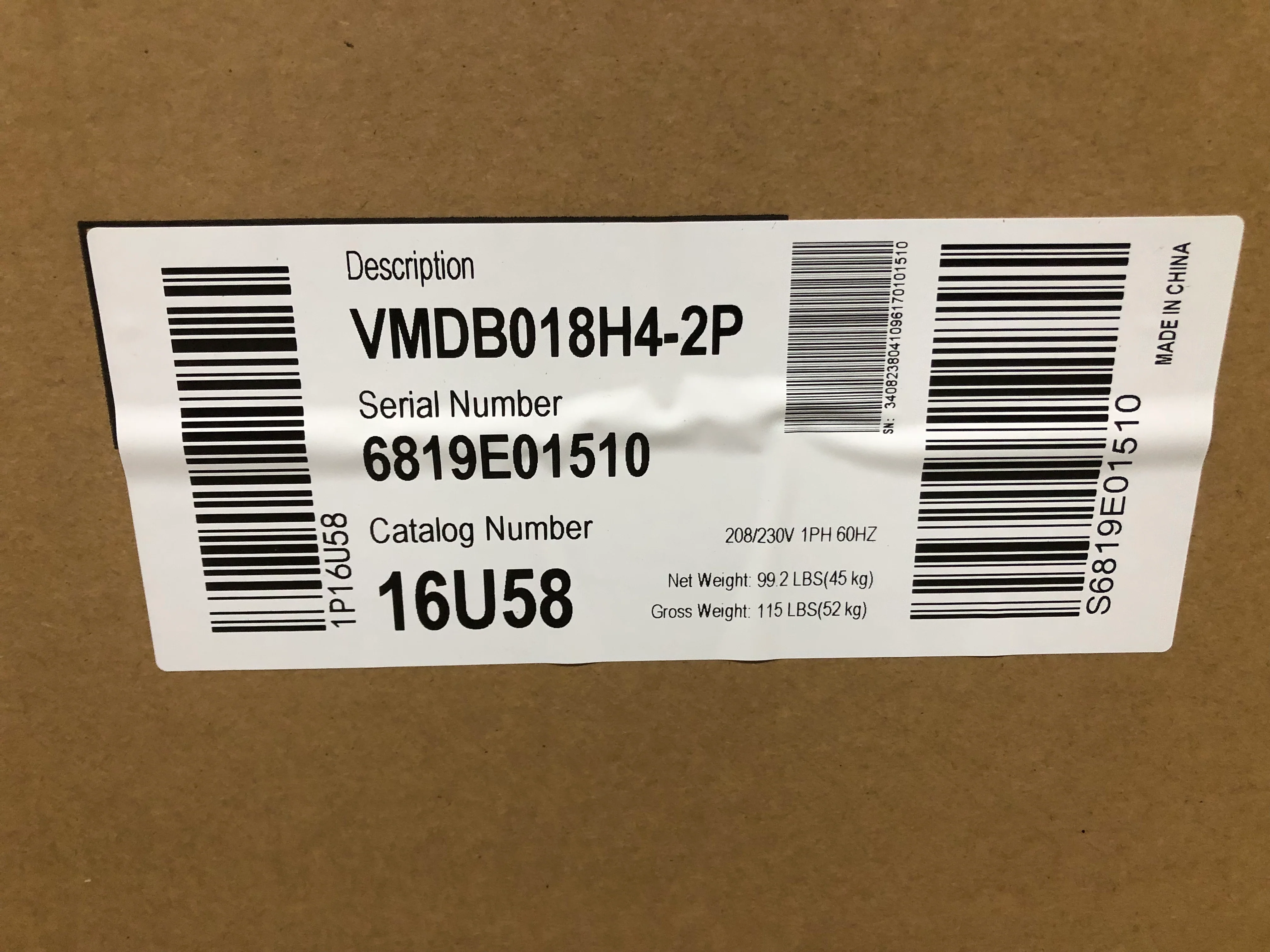 18,000 BTU Medium Static Ducted Indoor Heat Pump Unit, Seer 13, 208-230/60/1, R-410A - Image 6