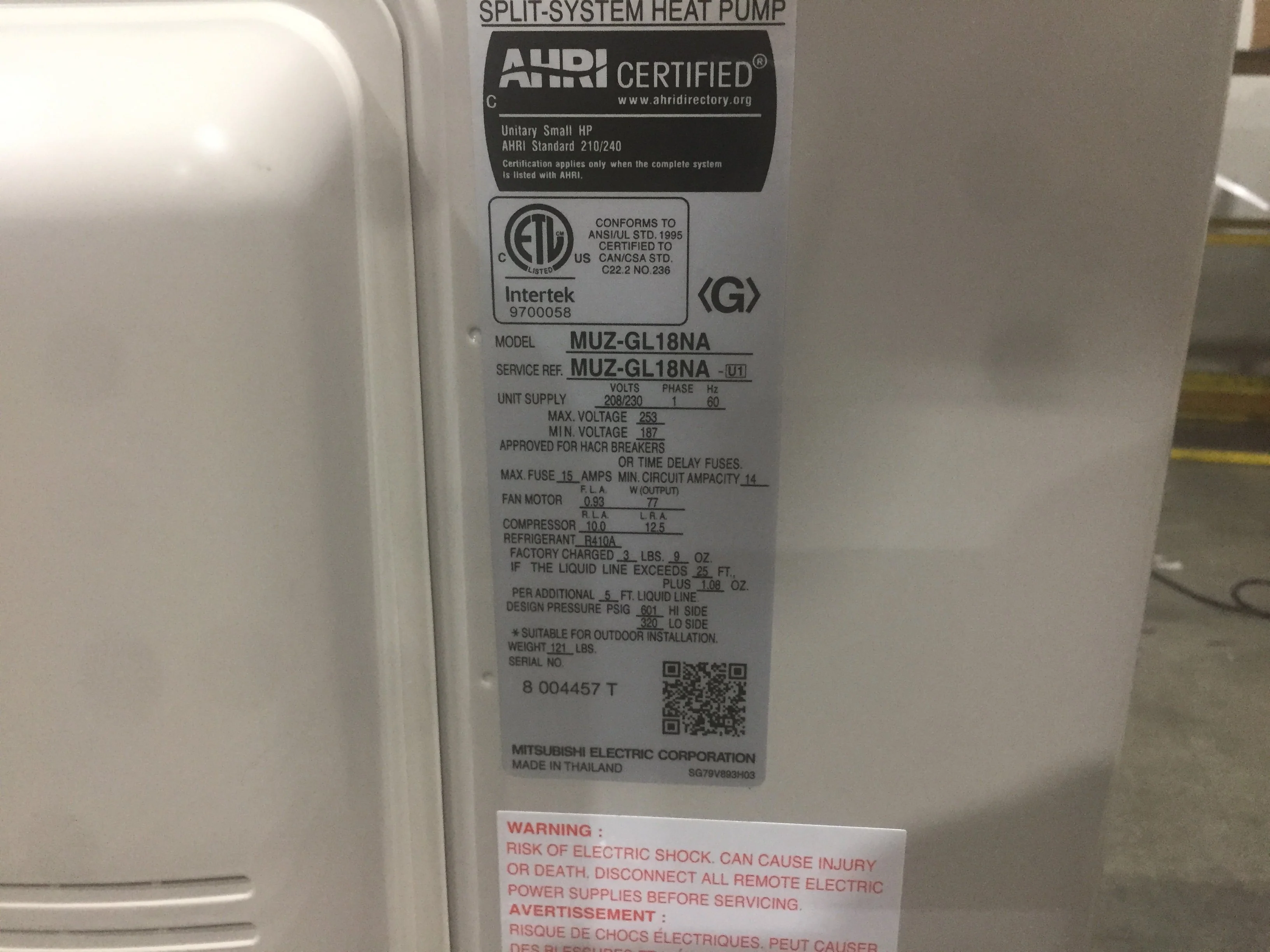 18,000 BTU Single Zone Outdoor Cooling Unit 20.5 SEER 208-230/60/1 R-410A - Image 2
