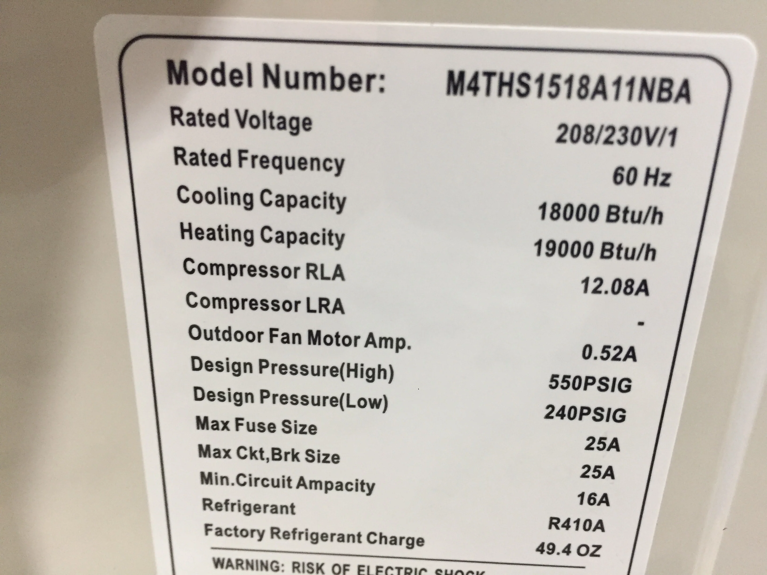 18,000 Btu Single-Zone Outdoor Heat Pump Mini Split Unit, 15 Seer 208-230/60/1 - Image 7