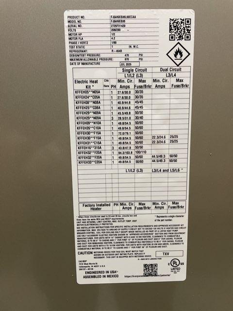 2.5 Ton 1-Stg SS AC R454B 14.3 SEER2 and 3 Ton Multi Fan Coil R-454B and 10 kW Heat Kit with Breaker - Image 3