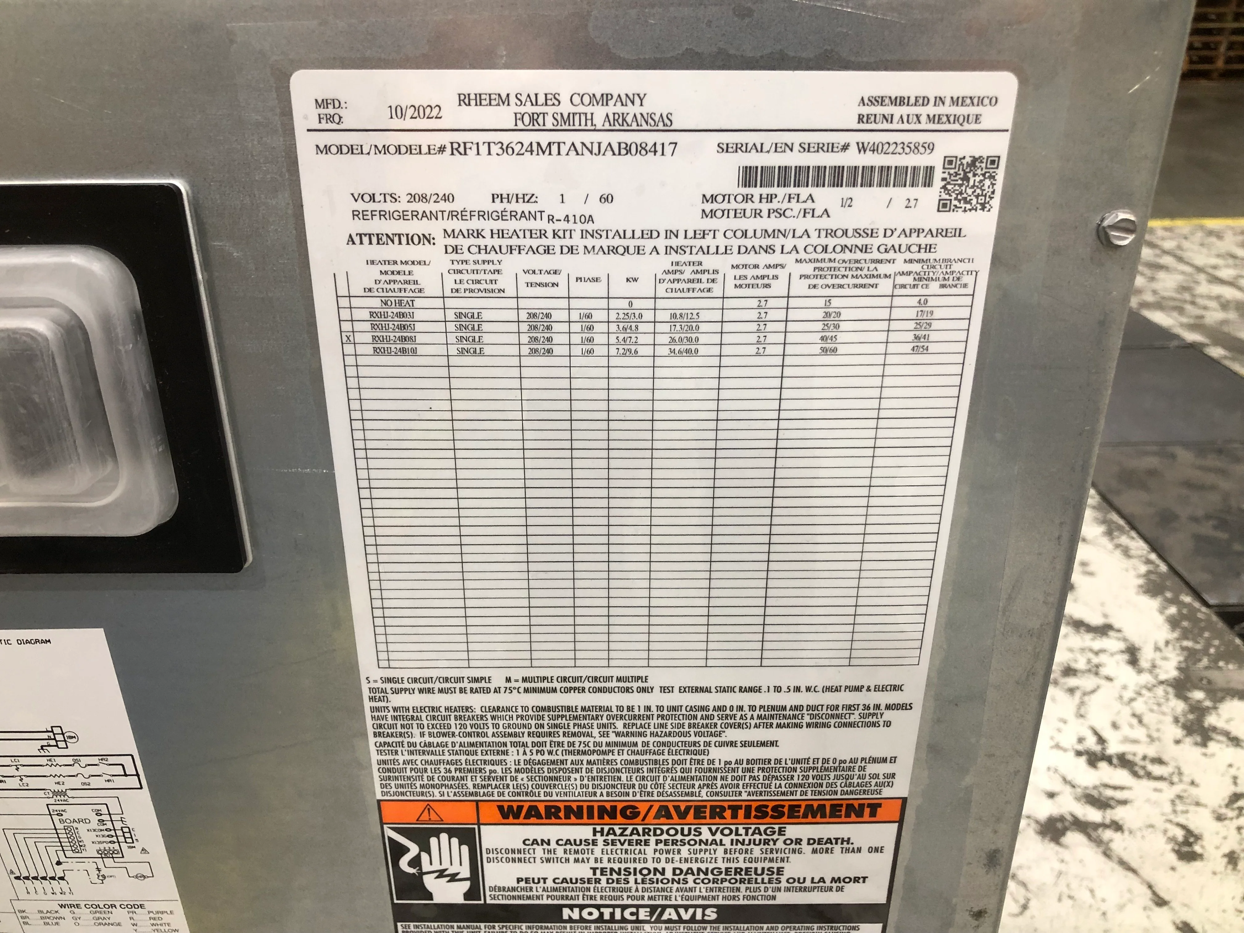 2.5 Ton 1-Stg SS Air Conditioner 13.4 SEER2 and 3 Ton Wall Mounted Upflow Fancoil With 8 Kw Heat - Image 5