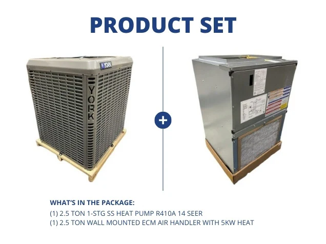 2.5 Ton 1-Stg SS Heat Pump R410A 14 SEER with 2.5 Ton Wall Mounted ECM Air Handler With 5Kw Heat