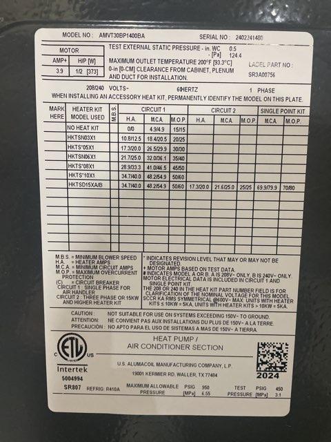 2.5 Ton AC/HP ECM Communicating Compatible Multiposition Air Handler 208-230/60/1 R-410A CFM 1000 - Image 5