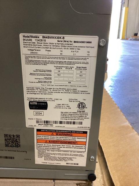 2.5 Ton AC/HP PSC Multiposition Air Handler 208-230/60/1 R-410A CFM 1415 - Image 5
