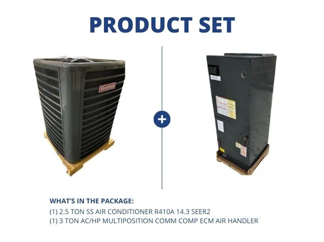 2.5 Ton SS Air Conditioner R410A 14.3 SEER2 with 3 Ton AC/HP Multiposition Comm Comp ECM Air Handler