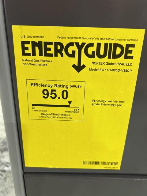 80,000 BTU Low NOx 2-Stg Upflow/Horizontal ECM Variable Speed Gas Furnace 95.1% 115/60/1 CFM: 1805 - Image 2