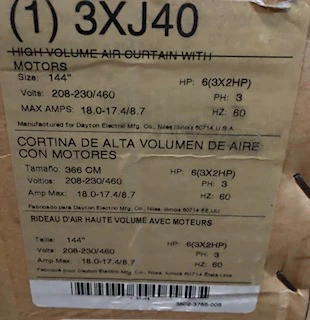 2 HP Freight Door Air Curtain Blower, 208-230-460/60/3 RPM:1725/1 Speed - Image 3