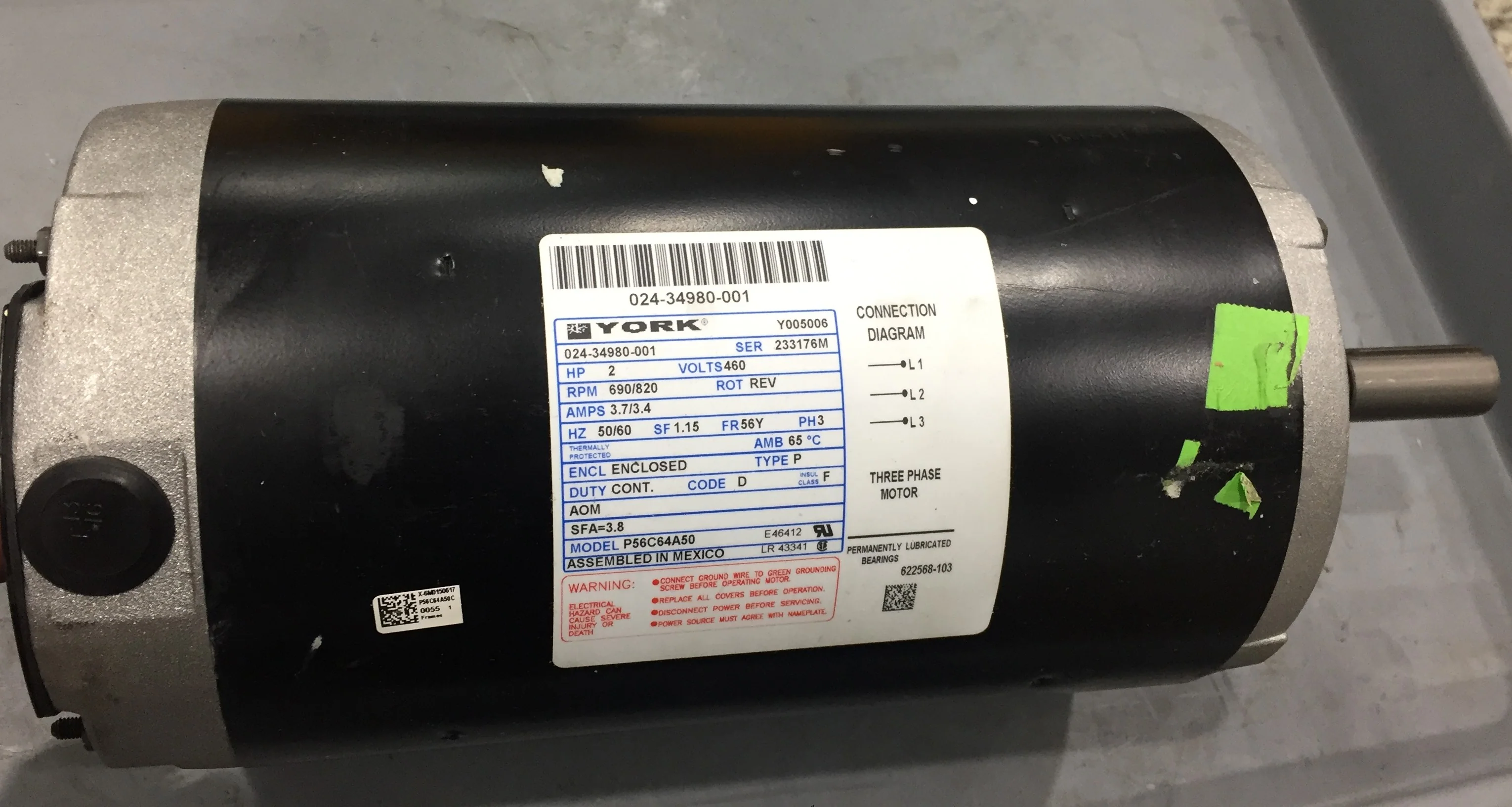 2 HP PSC Fan Motor, 460/50-60/3, RPM:690-820 - Image 2