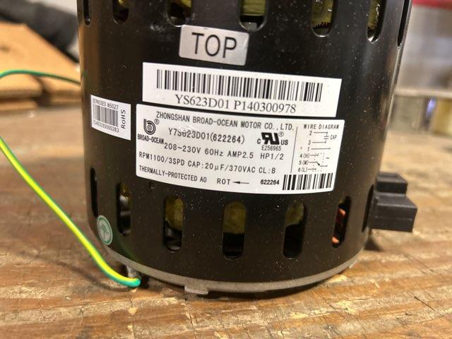 1/2 HP Blower Motor 208-230/60/1 1100 Rpm 3 Speed - Image 3