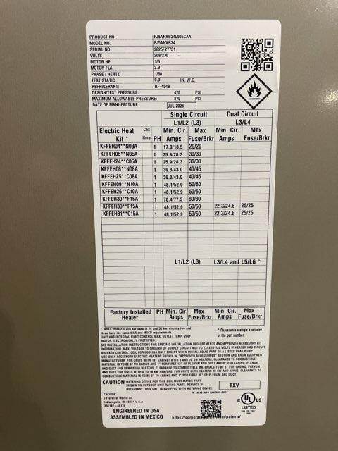 2 Ton 1-Stg SS HP R454B 14.3 SEER2 and 2 Ton Multi Fan Coil and 15 kW Electric Heat Kit with Breaker - Image 5