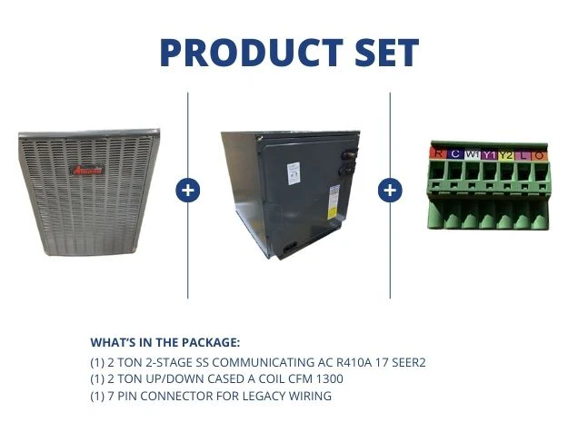 2 Ton 2-Stage SS Comm AC R410A 17 SEER2, 2 Ton Up/Down Cased A Coil CFM 1300 with 7 Pin Connector