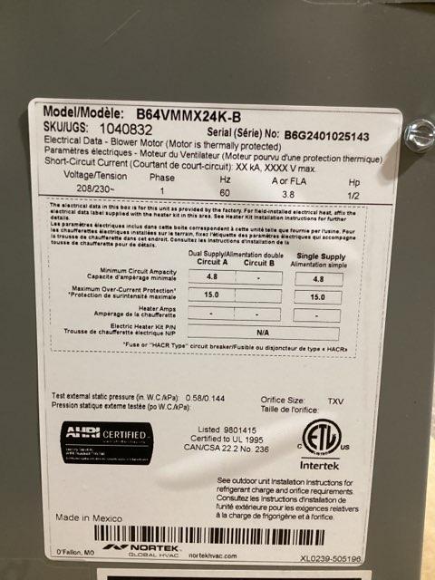 2 Ton AC/HP Multiposition ECM Air Handler 208-230/60/1 R-410A CFM 1500 - Image 2