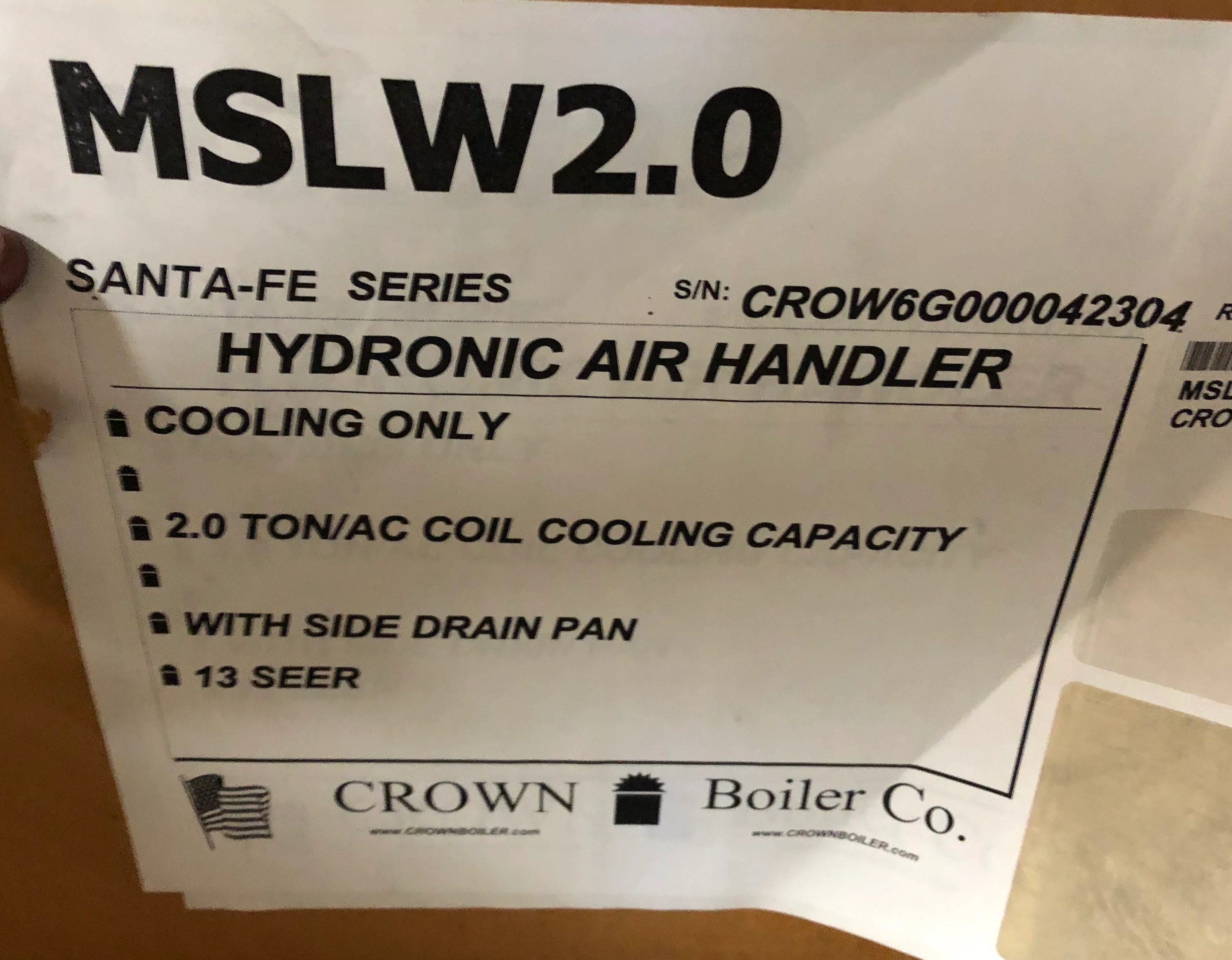 2 TON AC/HP "SANTA FE 11" SERIES UPFLOW/HORIZONTAL HYDRONIC FANCOIL/LESS HOT WATER COIL, 13 SEER 115/60/1 R-410A/R-22 CFM:800 - Image 7