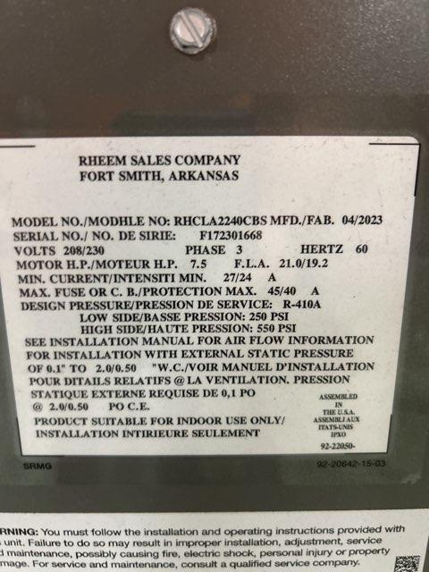 20 Ton AC Only ECM Multiposition Air Handler 208-230/60/3 R-410A CFM 8000 - Image 3