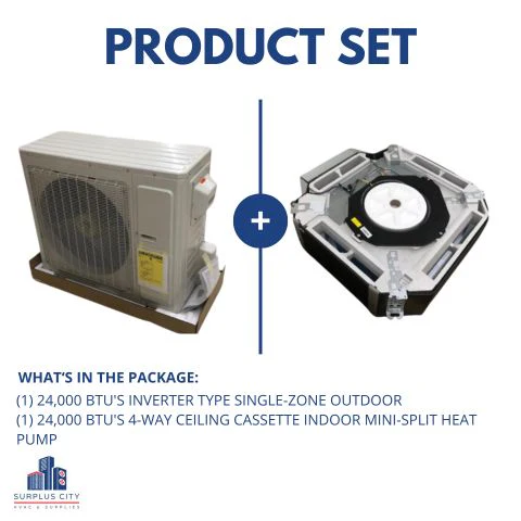 24,000 Ton Inverter OD/Ceiling Cassette ID Mini-Split Heat Pump Set, 20 Seer 208-230/60/1 R-410A