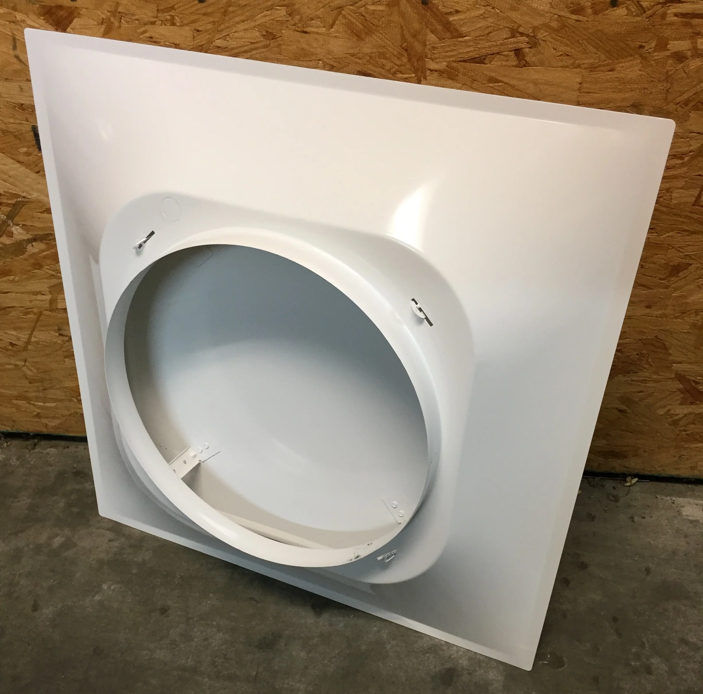 24x24x14 T1100 Ceiling Diffuser, Square, Architectural Plaque, Steel, Painted white (WH) finish, 14" neck - Image 2