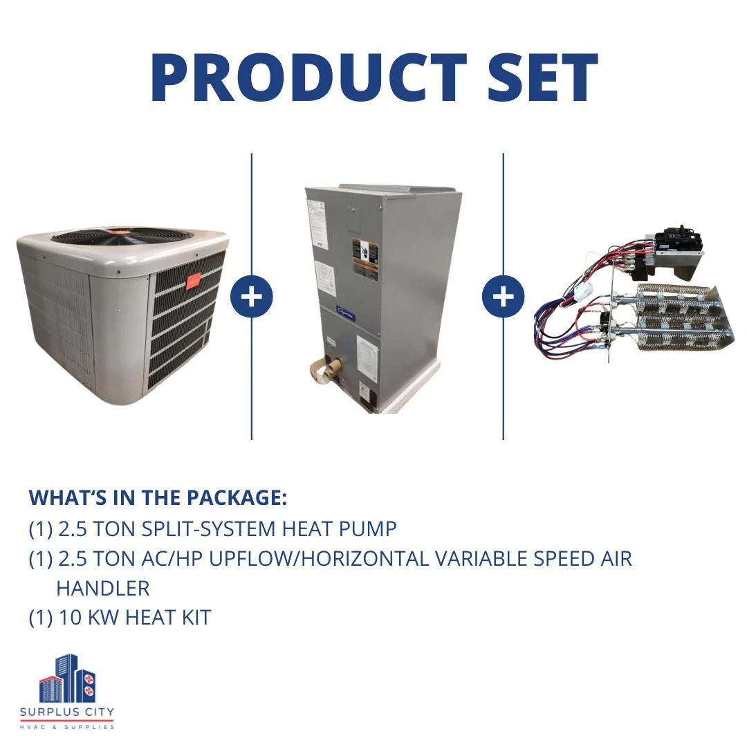 2.5 Ton 14 Seer Heat Pump With 2.5 Ton Air Handler And 10 Kw Heat Kit, 208-230/60/1