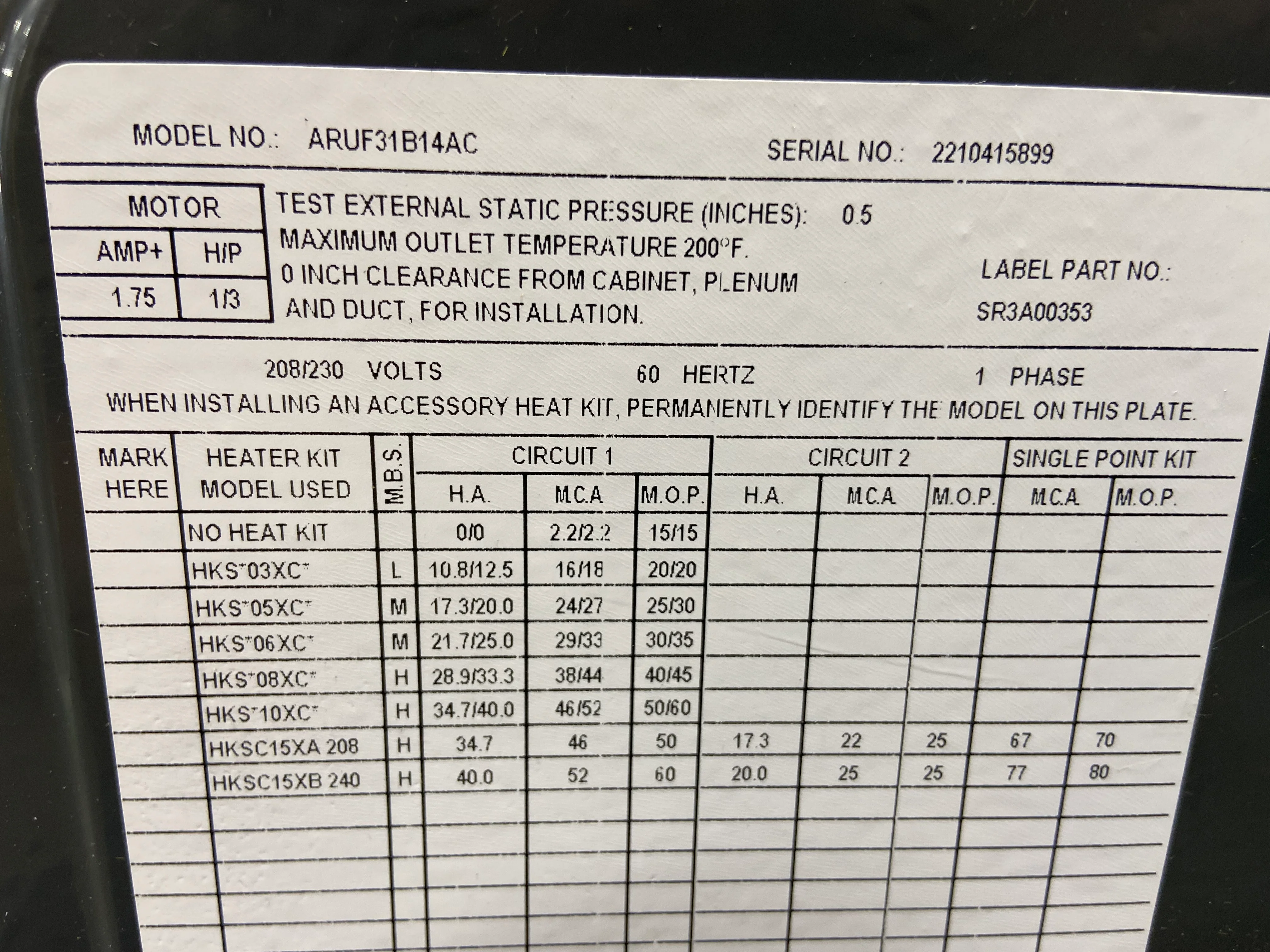 2.5 Ton Multiposition PSC Air Handler 208-230/60/1 R-410A CFM 1235 - Image 5