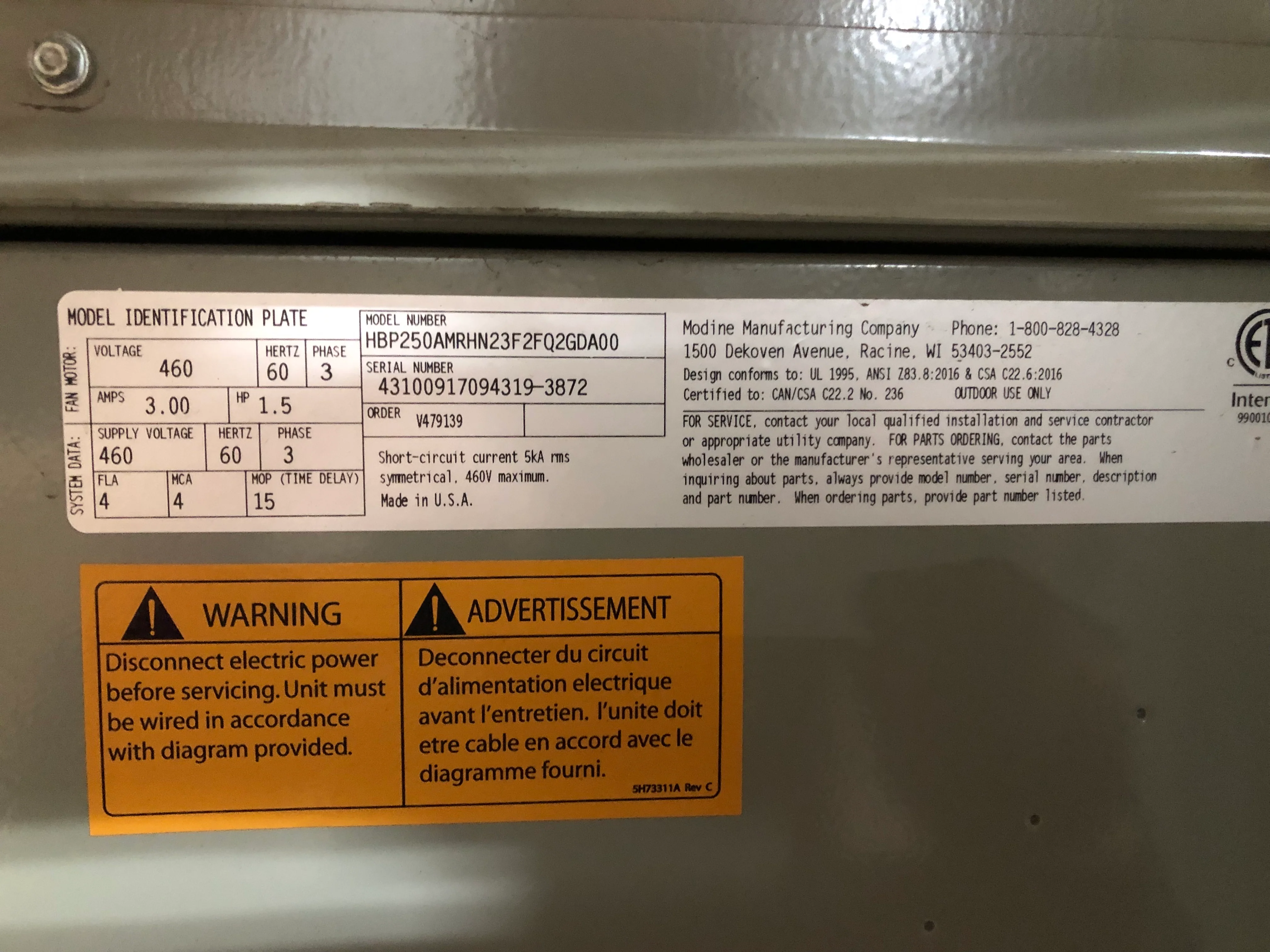 250,000 BTU Single Stage Down/Horz Natural Gas Rooftop Furnace, 80% 460/60/3 CFM: 9259 - Image 6