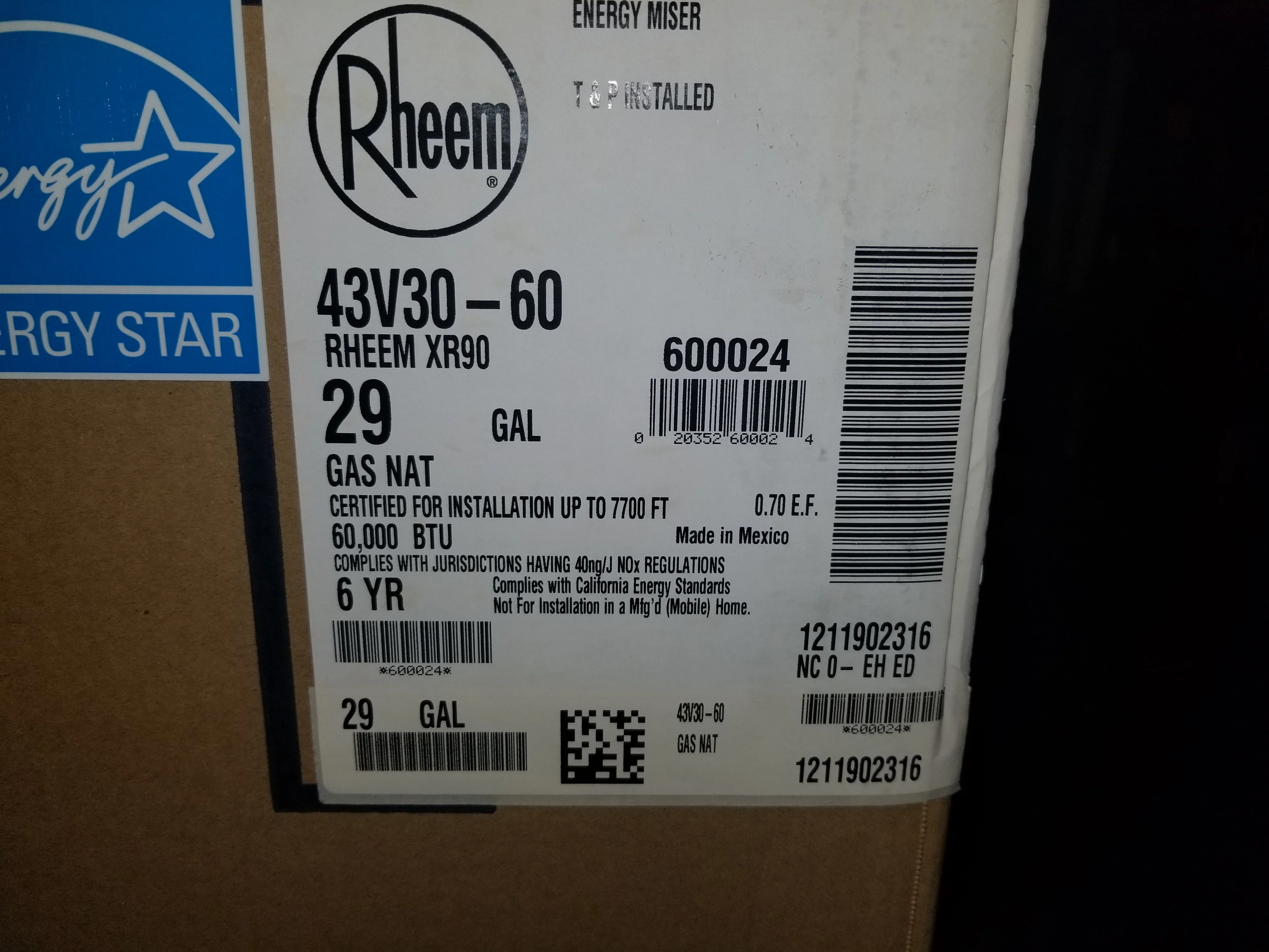 29 GAL. RESIDENTIAL NATURAL LOW NOx GAS WATER HEATER - Image 5