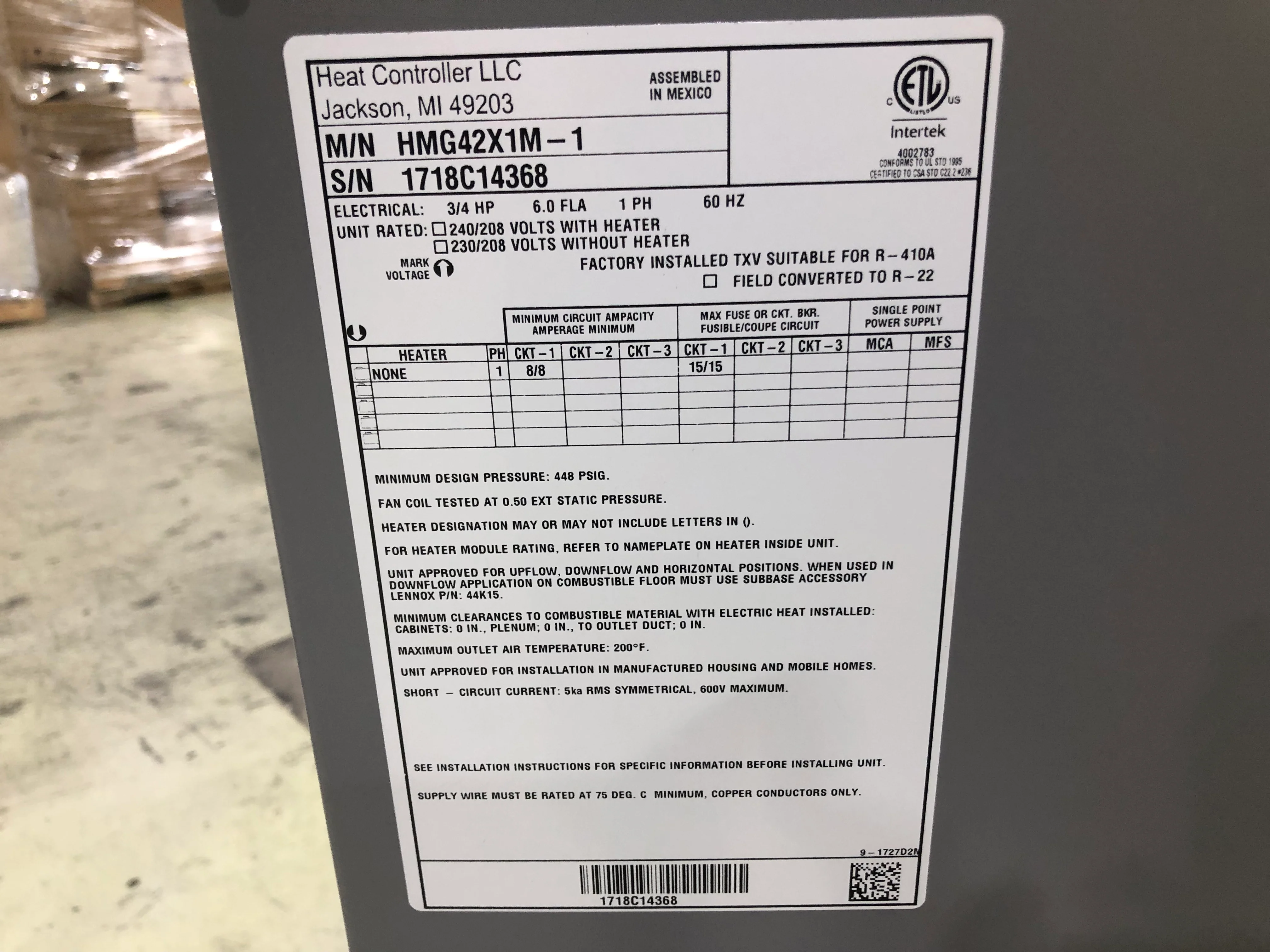 3.5 Ton AC/HP Upflow/Horizontal Variable Speed ECM Fancoil 208-230/60/1 R-410A CFM 1750 14 Seer - Image 4